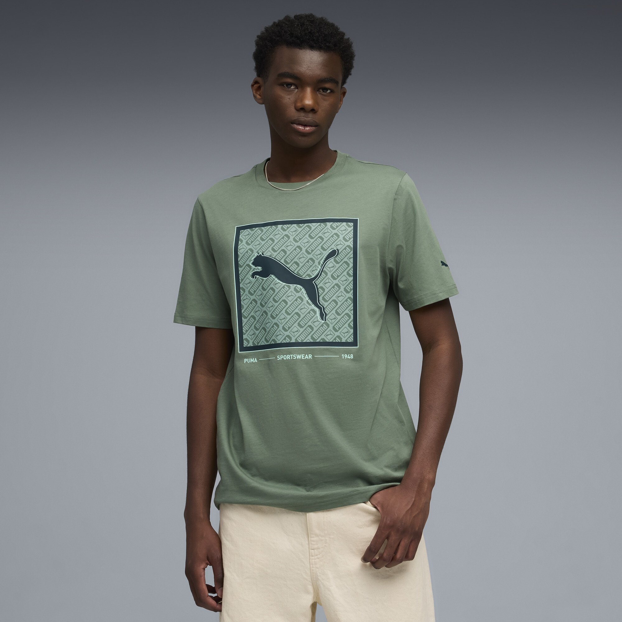 Puma Pattern Box T-shirt Men In Green
