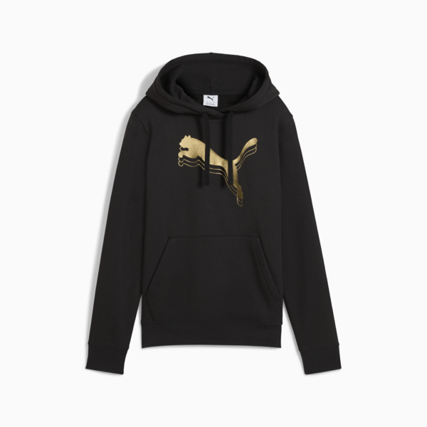Essentials Metallic Hoodie Women, PUMA Black-Metallic Gold, large-ZAF