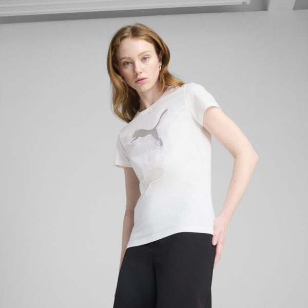 Essentials Metallic Tee Women, PUMA White-Metallic gold, large-ZAF