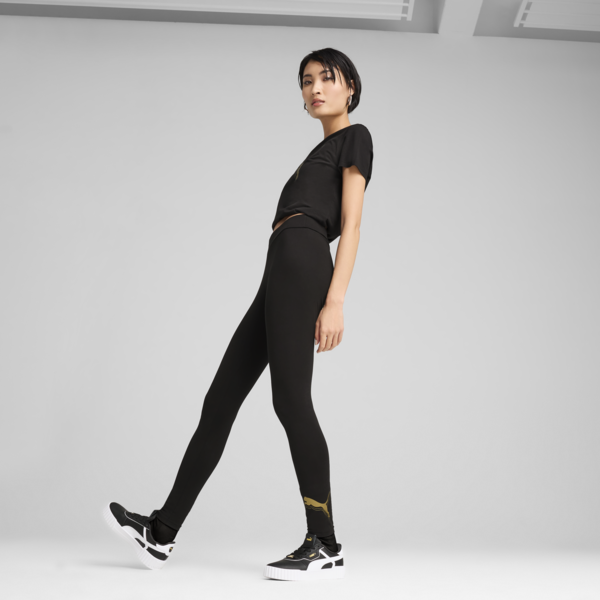 Essentials Metallic Leggings Women, PUMA Black-Metallic Gold, large-ZAF