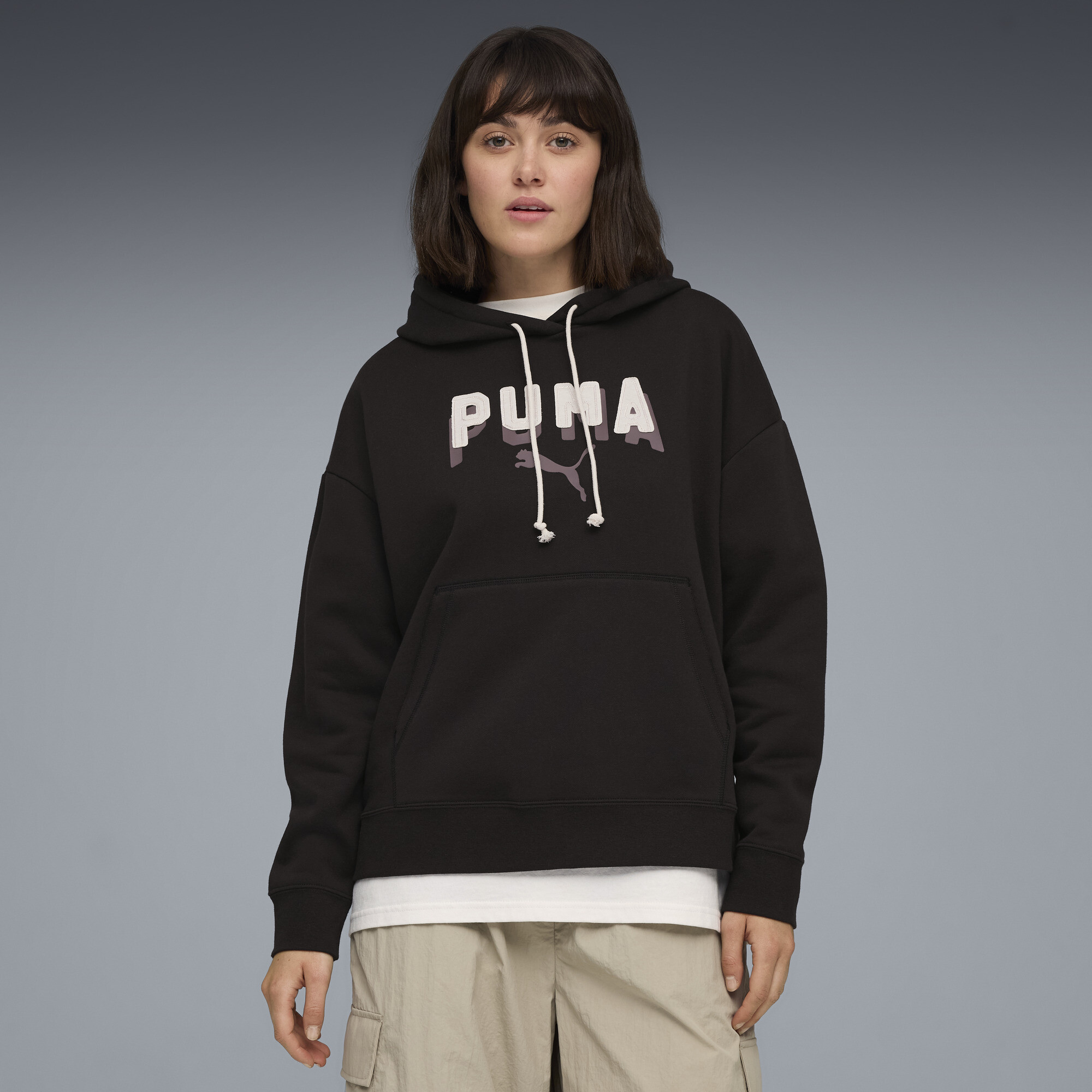 Pull à capuchon féminin Essentials Double Up de PUMA, Noir, Adulte M | 690329_01