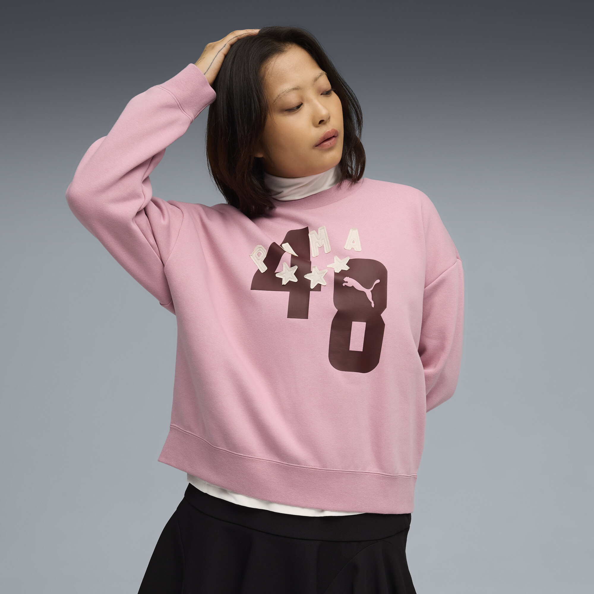 PUMA Essentials Double Up Women's Crew Neck Sweatshirt in Pink, Size XS
