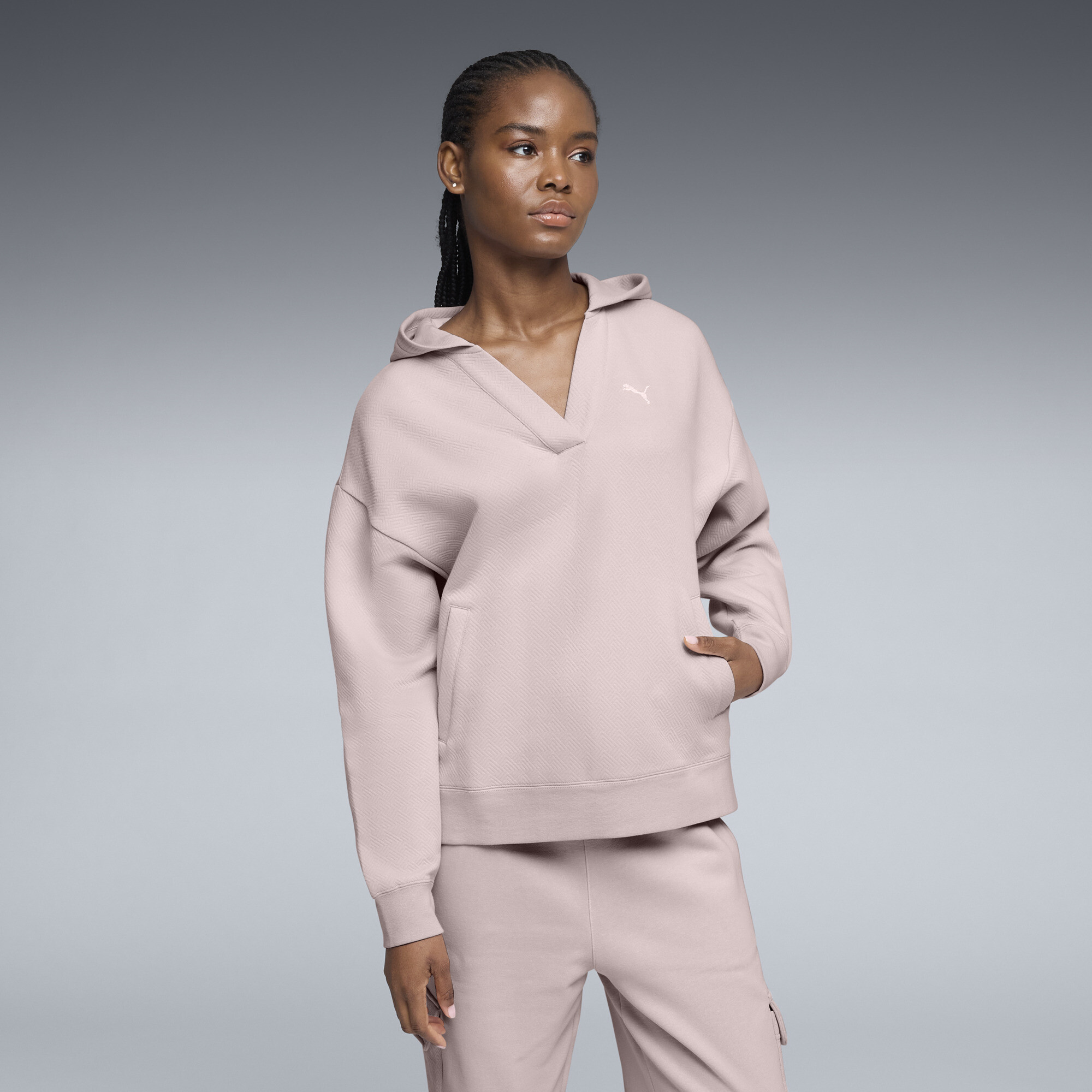PUMA Elevated Essentials Women's Jacquard Hoodie in Pink, Size S
