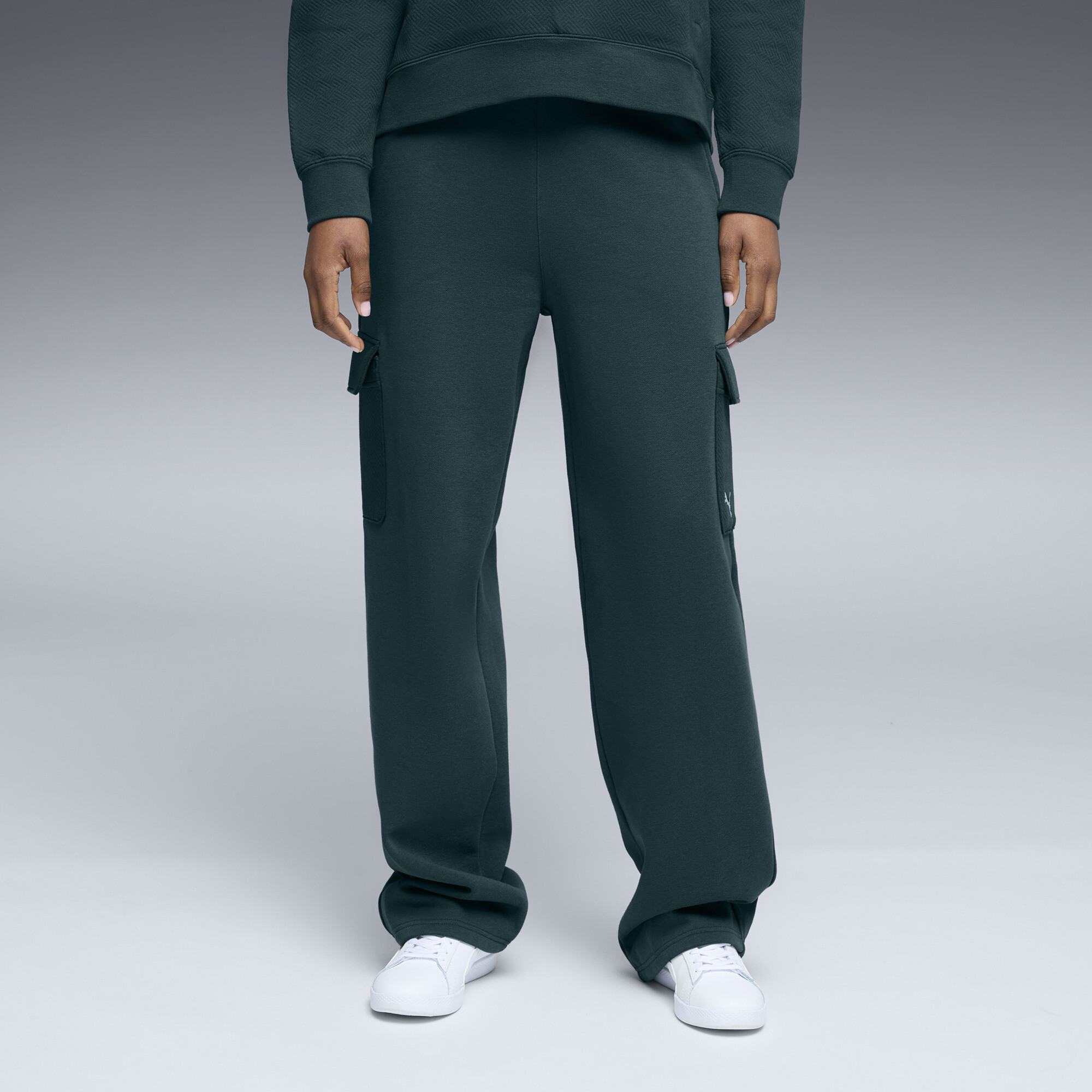PUMA Elevated Essentials Women's Straight Leg Cargo Pants in Green, Size L