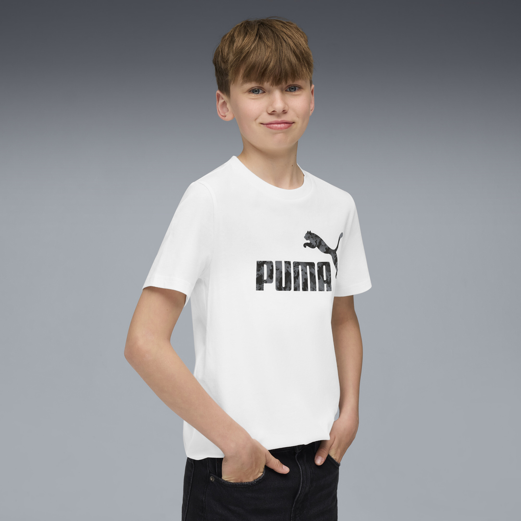 PUMA Essentials camouflage T-shirt voor Heren, Wit, Maat 9-10Y thumbnail 4
