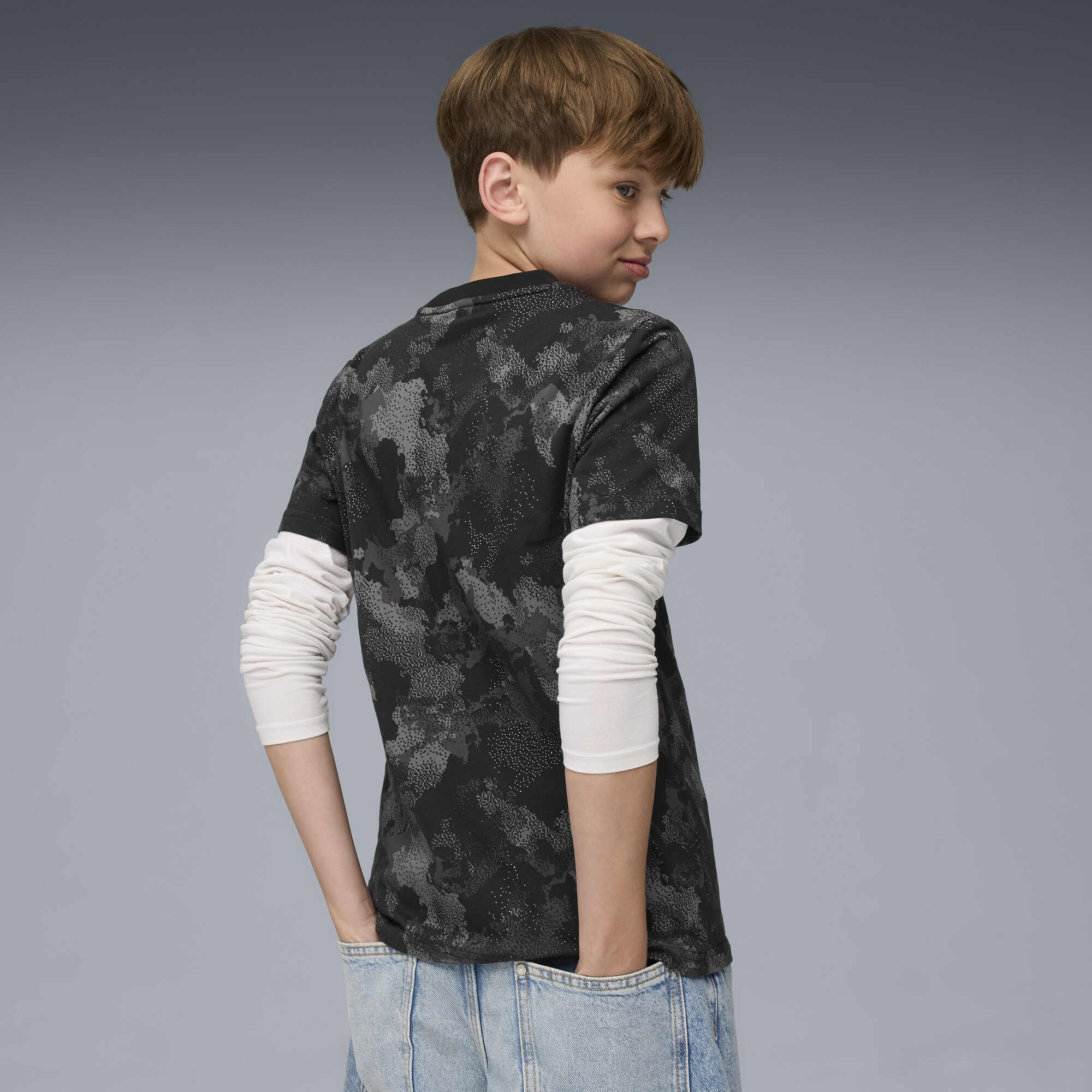 PUMA Essentials T-shirt met all-over-camouflageprint voor Heren, Zwart, Maat 11-12Y thumbnail 5