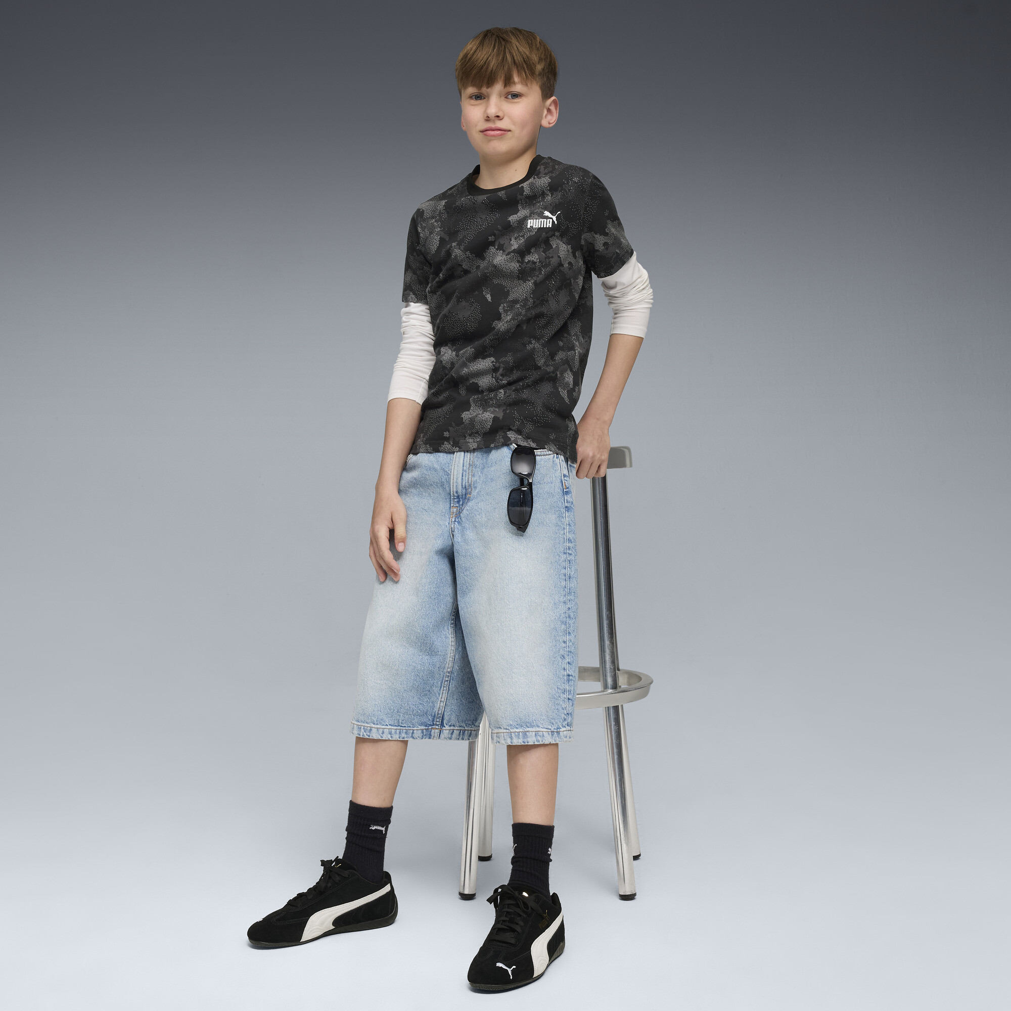 PUMA Essentials T-shirt met all-over-camouflageprint voor Heren, Zwart, Maat 11-12Y thumbnail 4