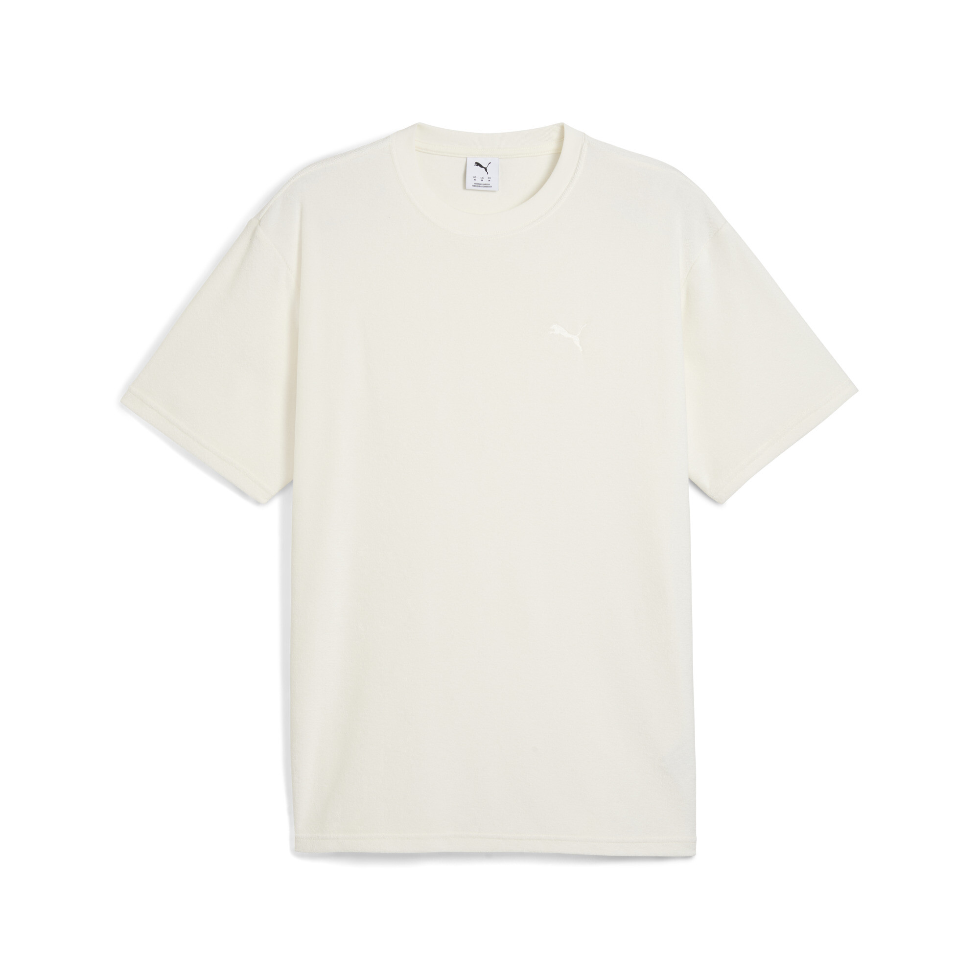 Puma Towelling Cat Relaxed T-Shirt Herren | Mit Plain | Warm White | Größe: L