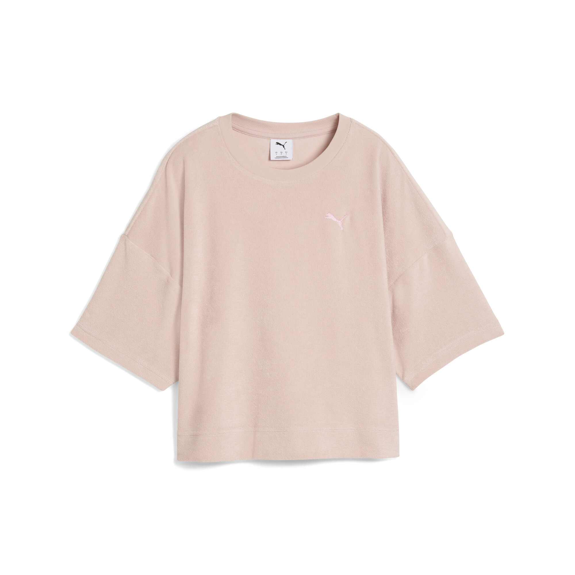 Puma Towelling Cat Cropped T-Shirt Damen | Mit Plain | Rose Quartz | Größe: M