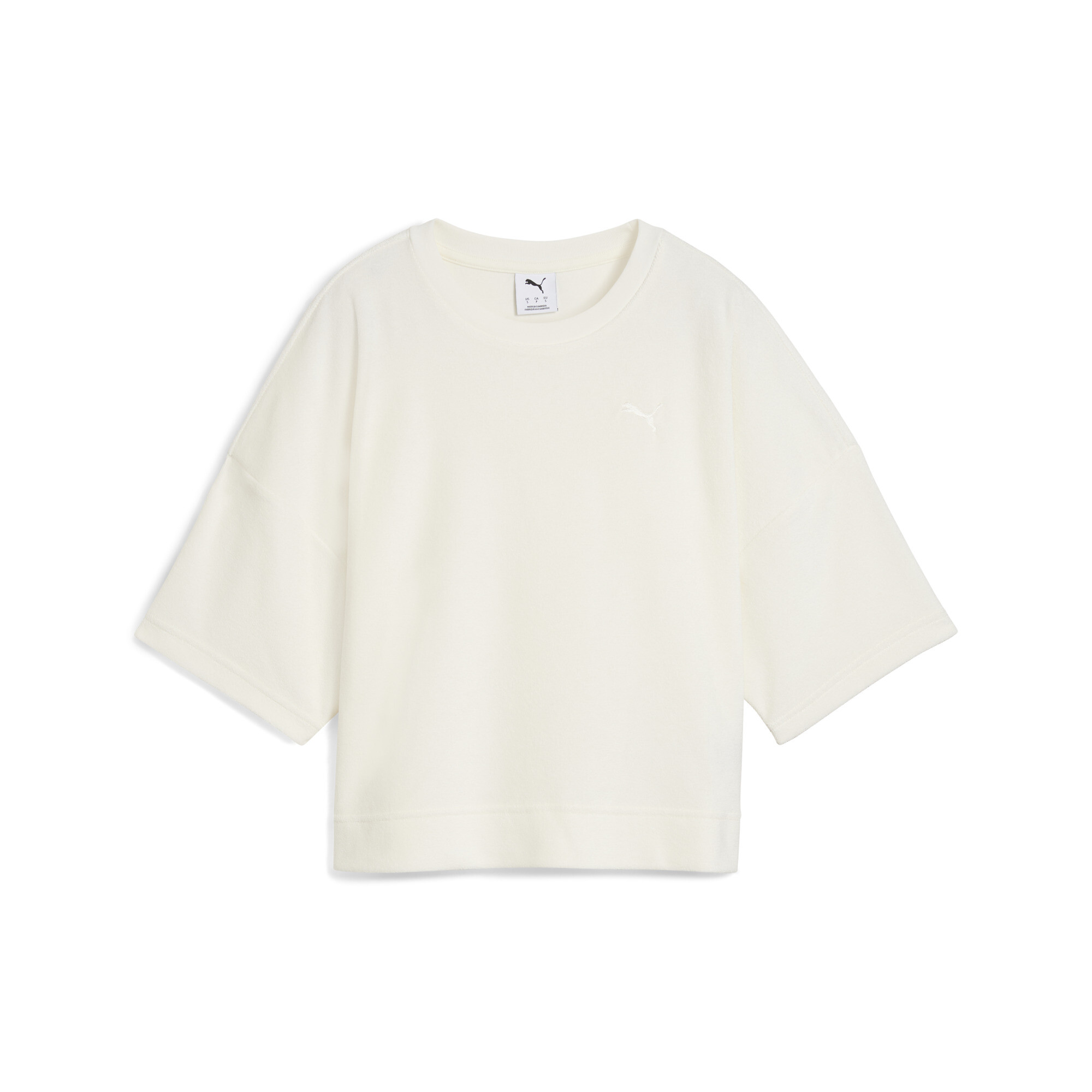Puma Towelling Cat Cropped T-Shirt Damen | Mit Plain | Warm White | Größe: XS