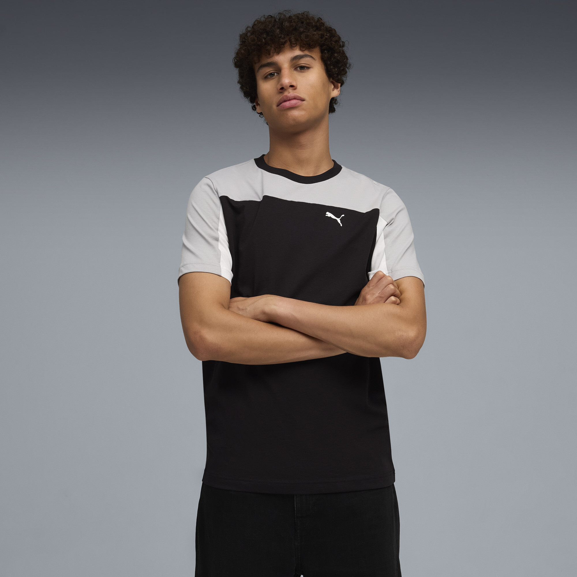 Puma Ess Triple Block T-shirt Men In Black