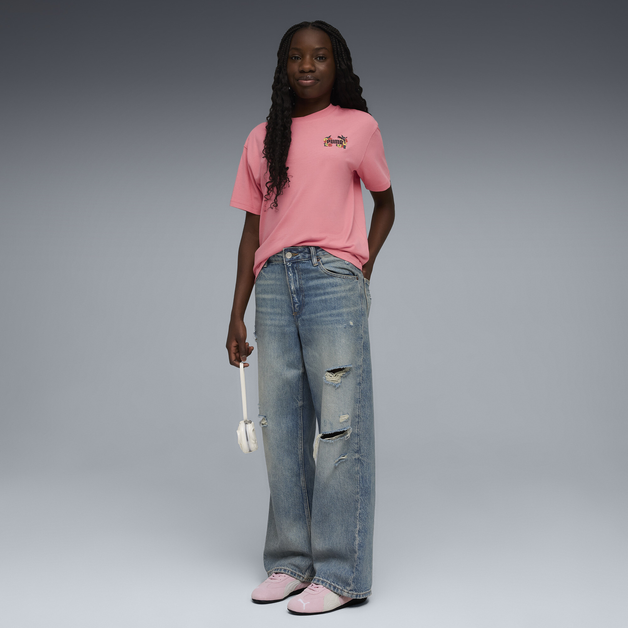 PUMA MID 90s relaxed T-shirt met print voor Dames, Roze, Maat 7-8Y thumbnail 2