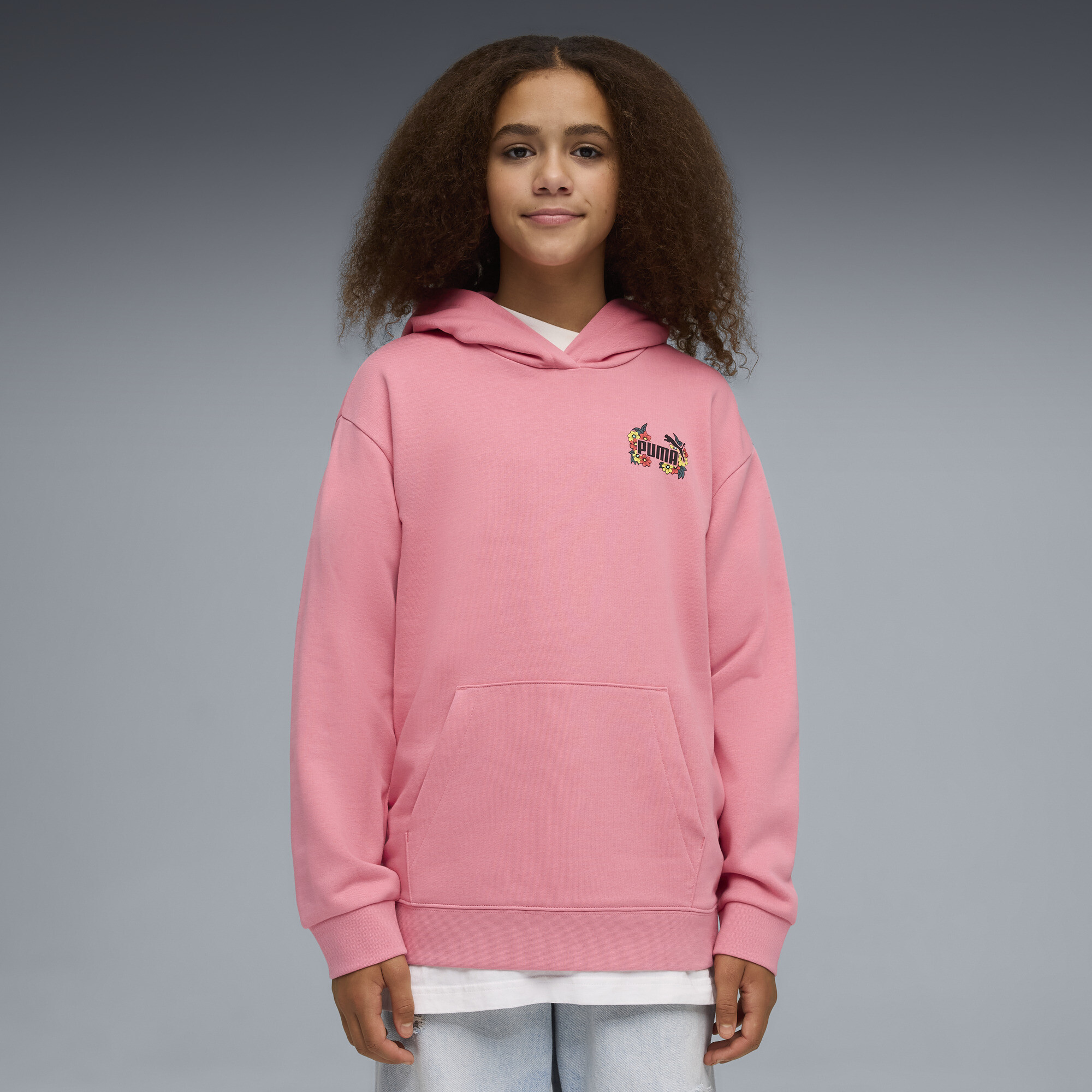 PUMA MID 90s relaxte hoodie met afbeelding voor Dames, Roze, Maat 7-8Y thumbnail 4