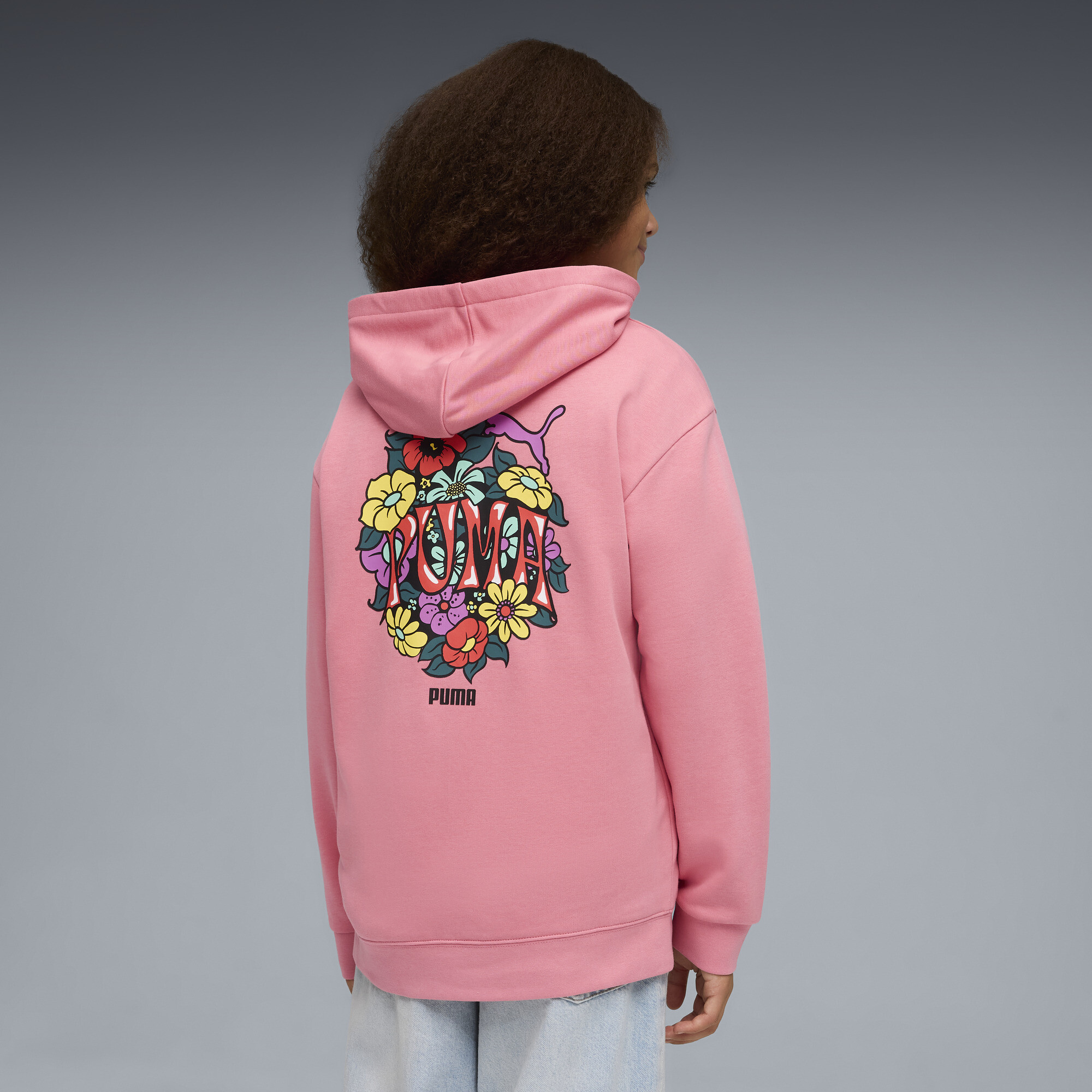 PUMA MID 90s relaxte hoodie met afbeelding voor Dames, Roze, Maat 7-8Y thumbnail 3