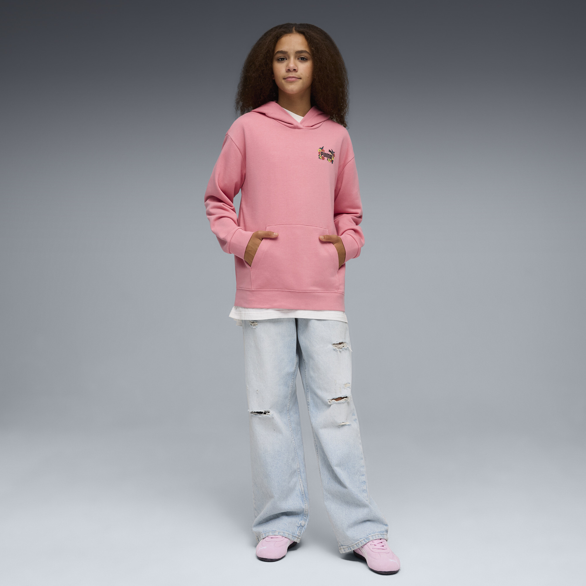 PUMA MID 90s relaxte hoodie met afbeelding voor Dames, Roze, Maat 7-8Y thumbnail 2