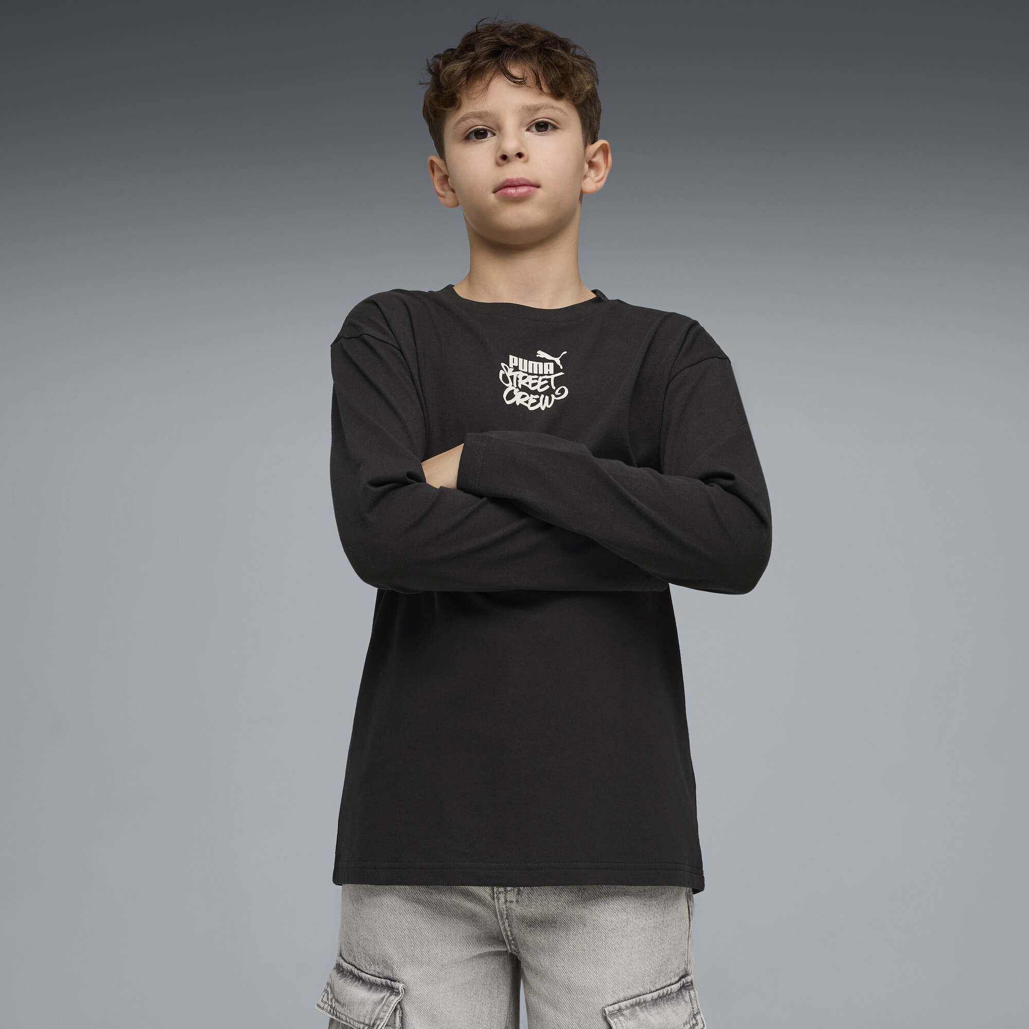 PUMA MID 90s relaxed T-shirt met lange mouwen voor Heren, Zwart, Maat 11-12Y