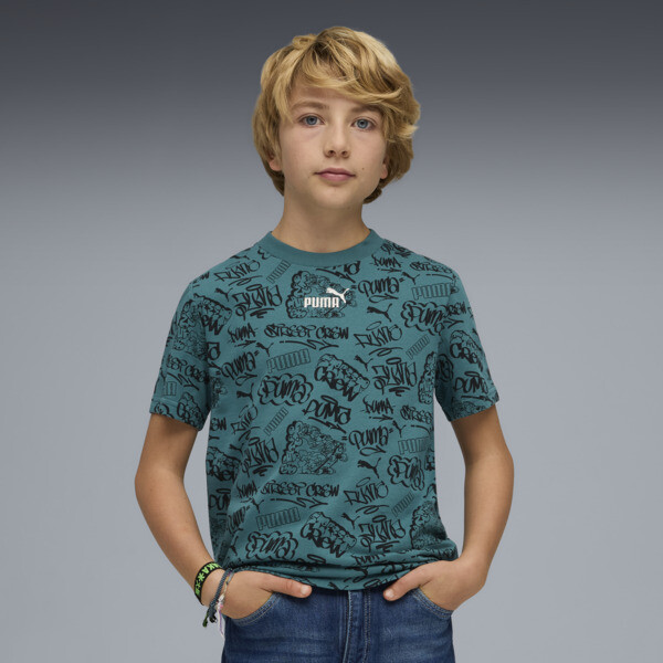 Playera PUMA Estampada Mid 90S para Adolescentes en Talle 11-12Y Emerald Ice