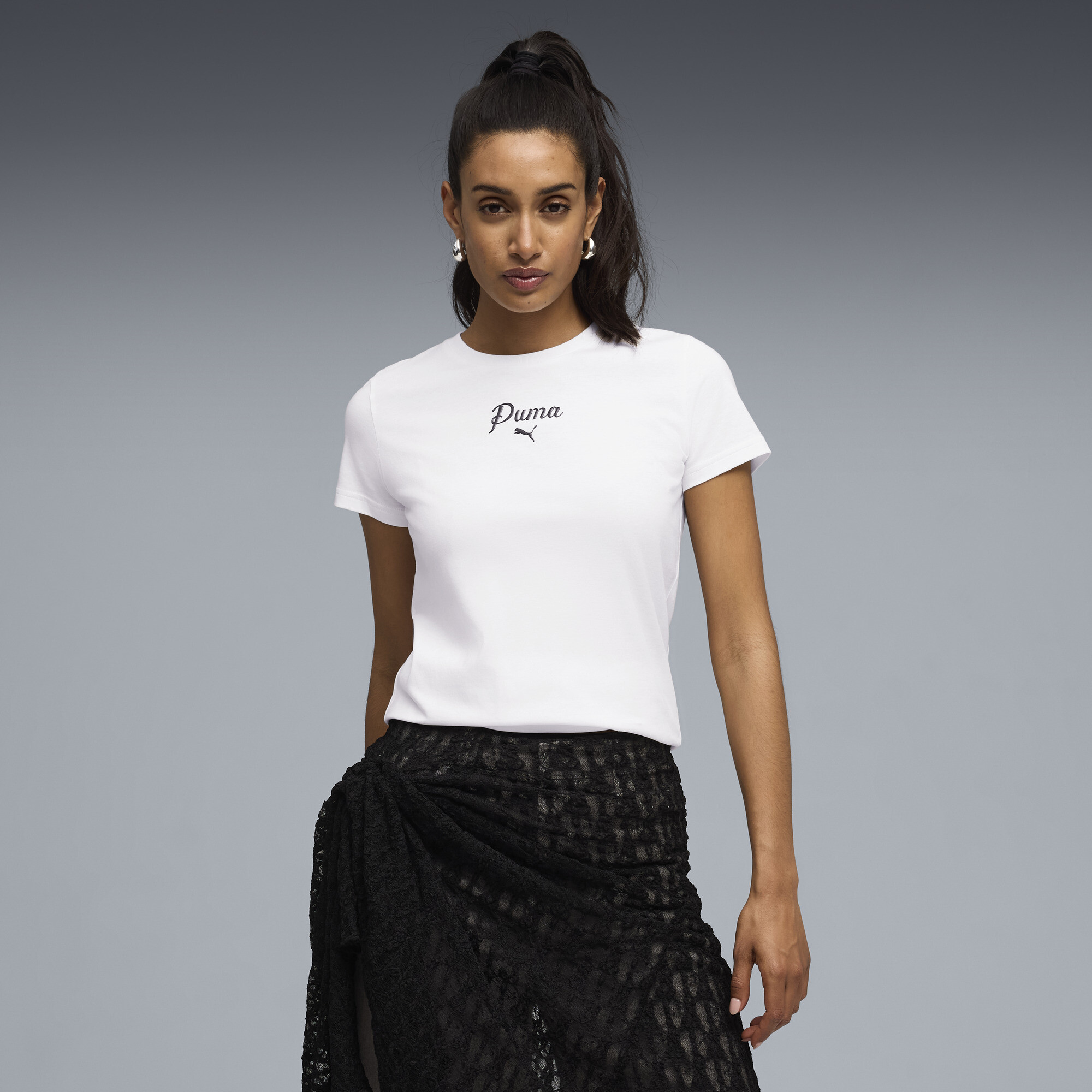 PUMA Essentials Script T-shirt voor Dames, Wit, Maat XL