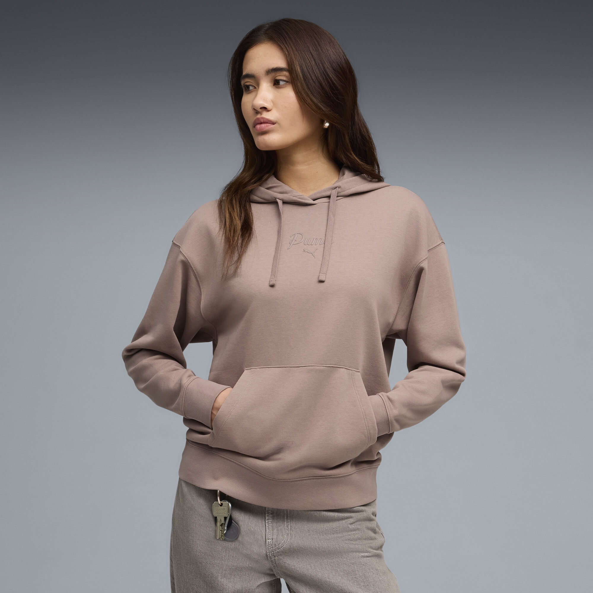 PUMA Essentials Script Women's Hoodie in Beige, Size L