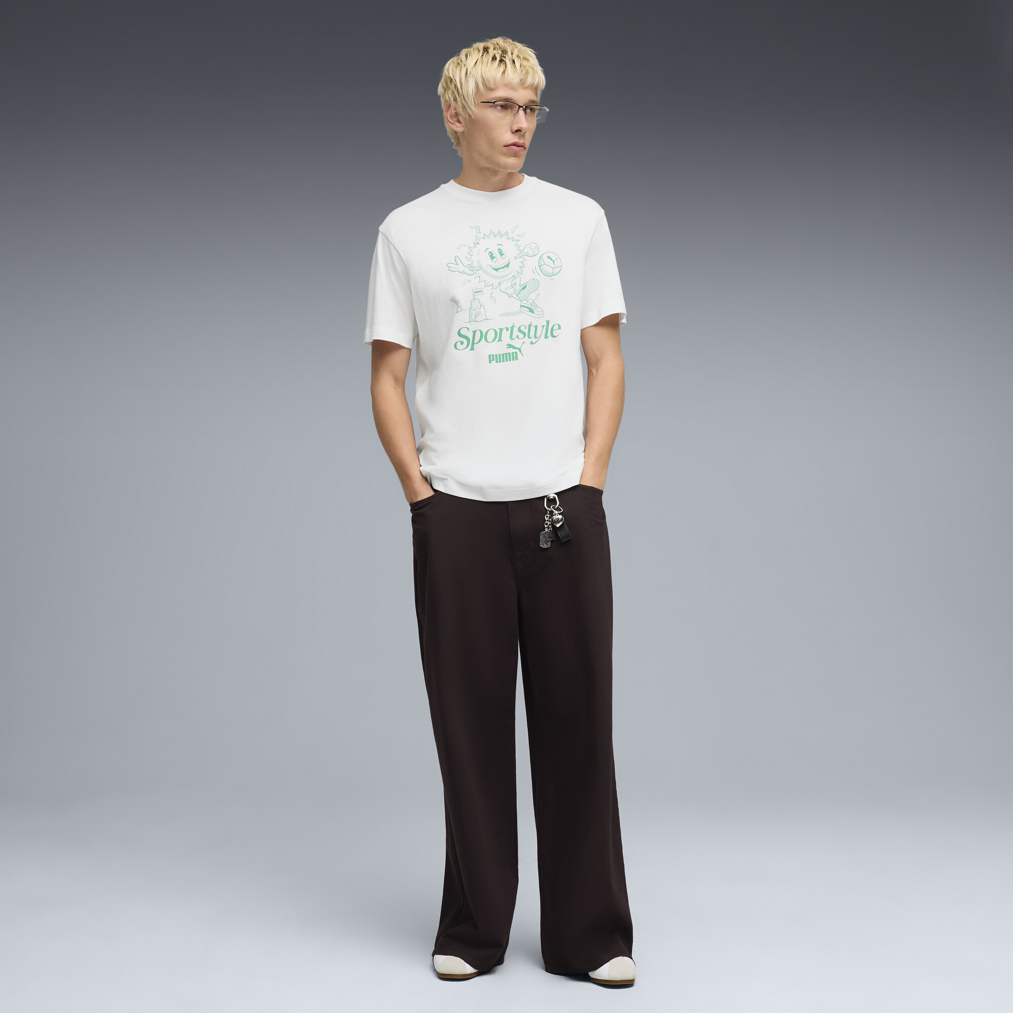 PUMA T-shirt met zonnenafbeelding voor Heren, Wit, Maat XL thumbnail 4