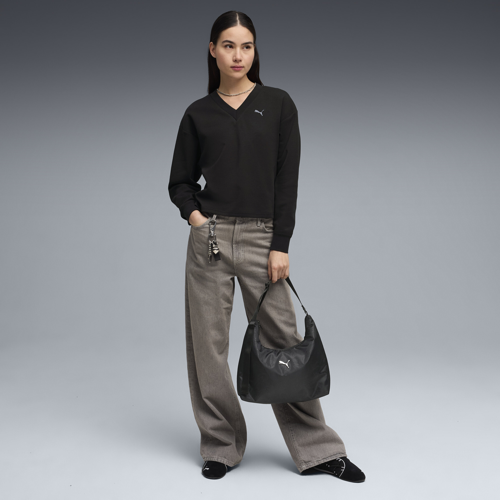 PUMA Essentials Elevated sweatshirt met V-hals voor Dames, Zwart, Maat L thumbnail 4