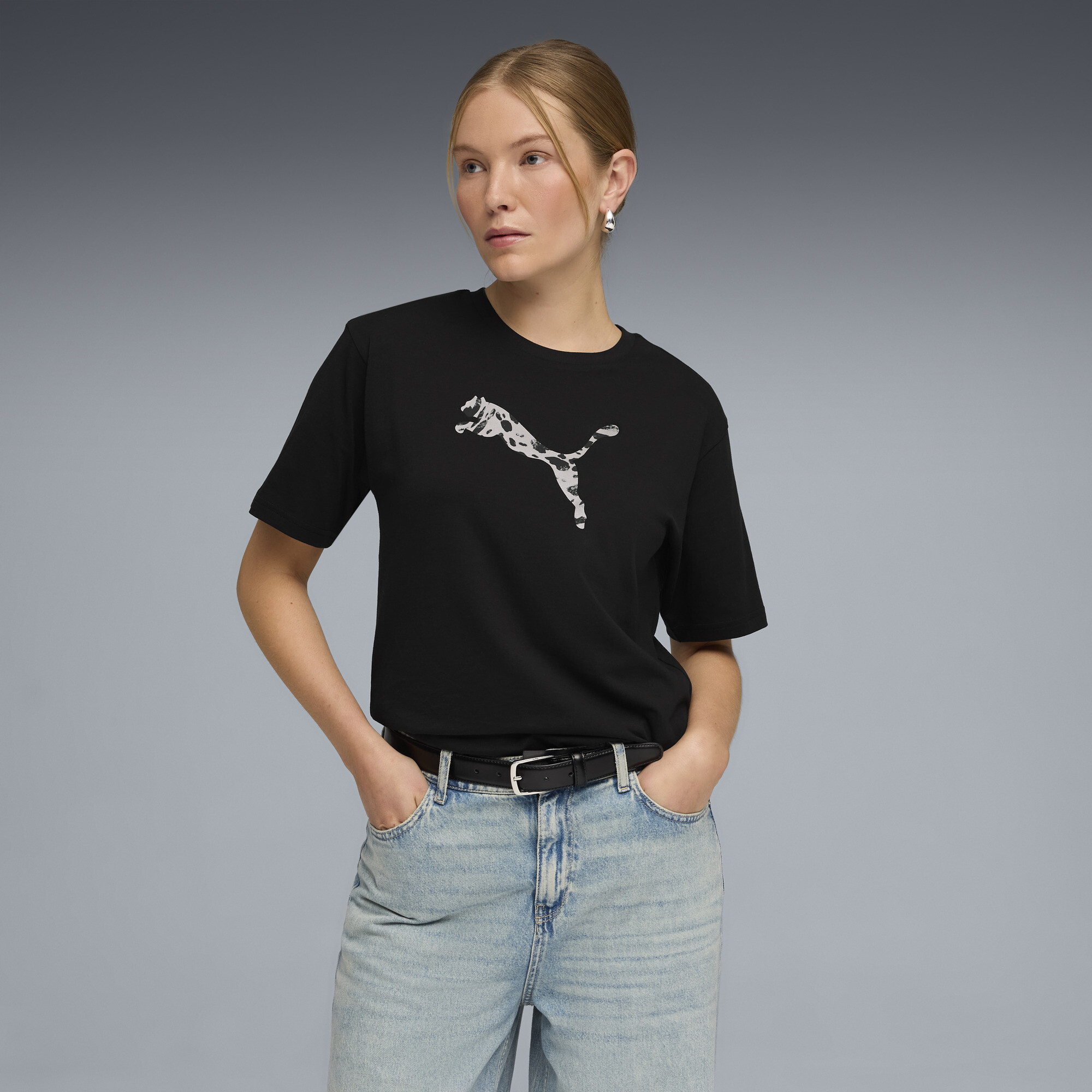 PUMA Essentials Graphics Animal relaxed T-shirt voor Dames, Zwart, Maat XS