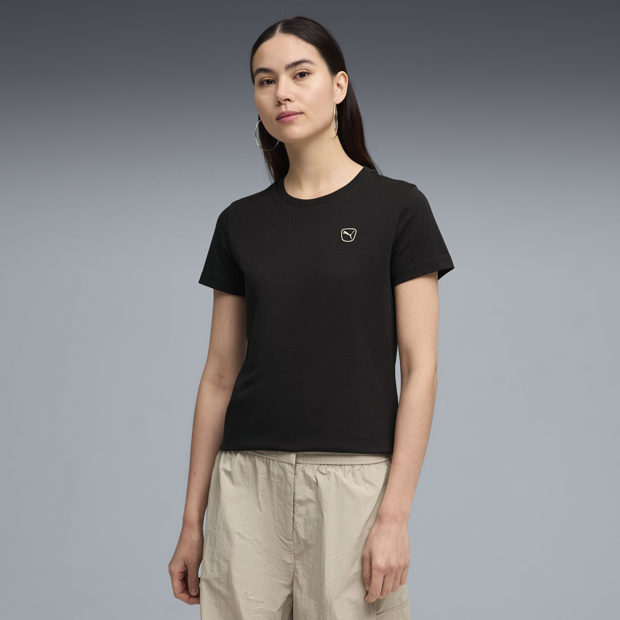 PUMA Elevated Essentials Women's T-Shirt in Black, Size L