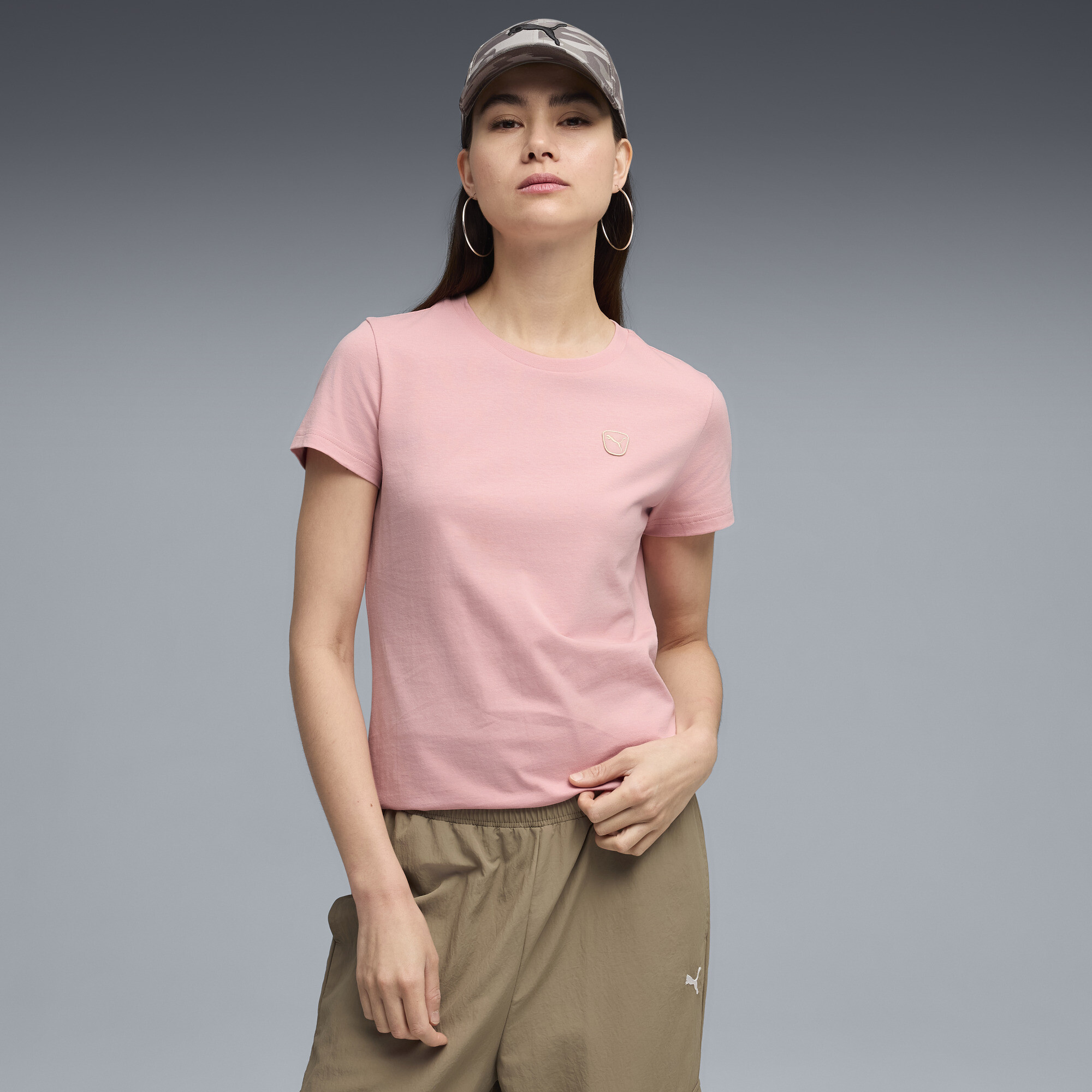 PUMA Elevated Essentials Women's T-Shirt in Pink, Size S