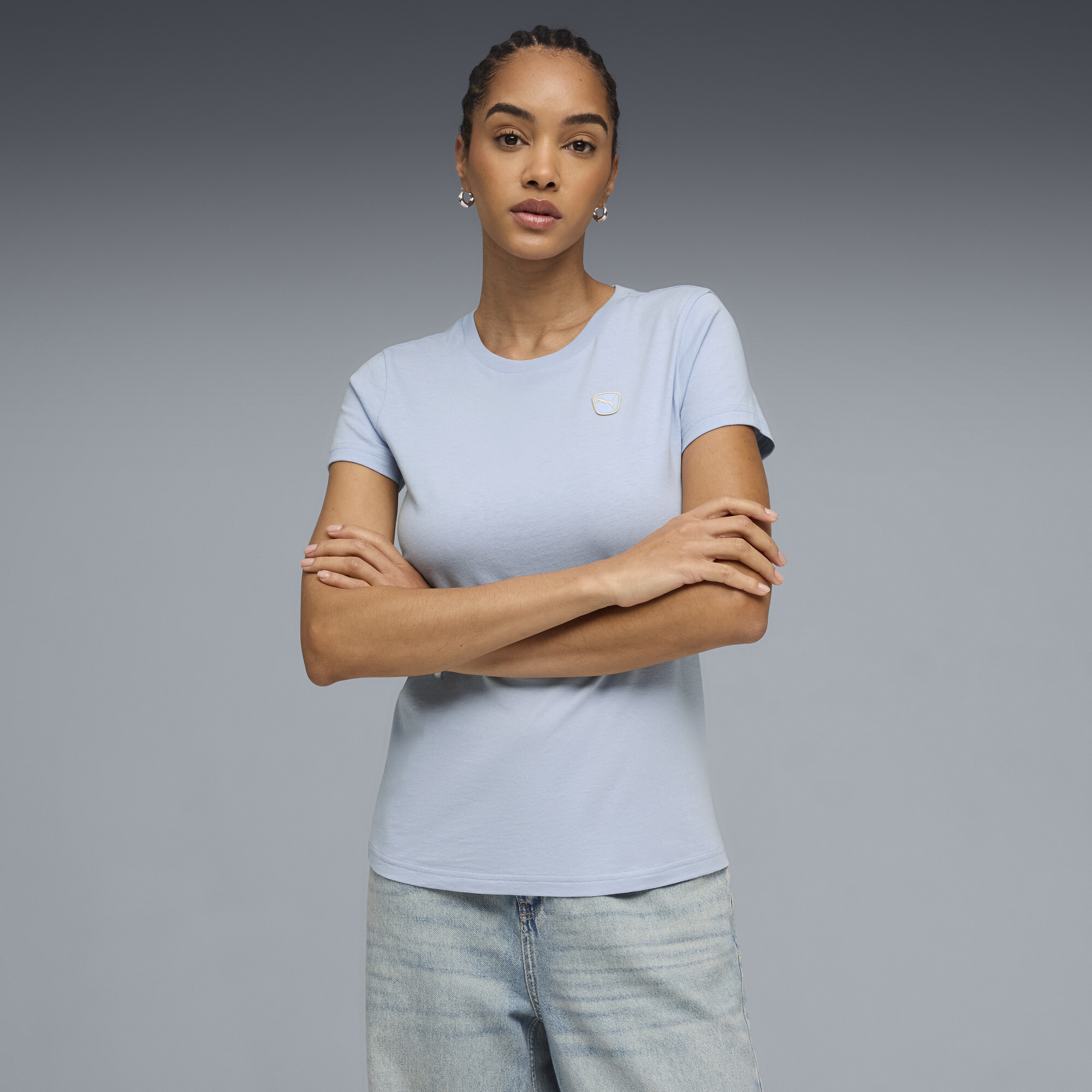 PUMA Elevated Essentials Women's T-Shirt in Blue, Size L