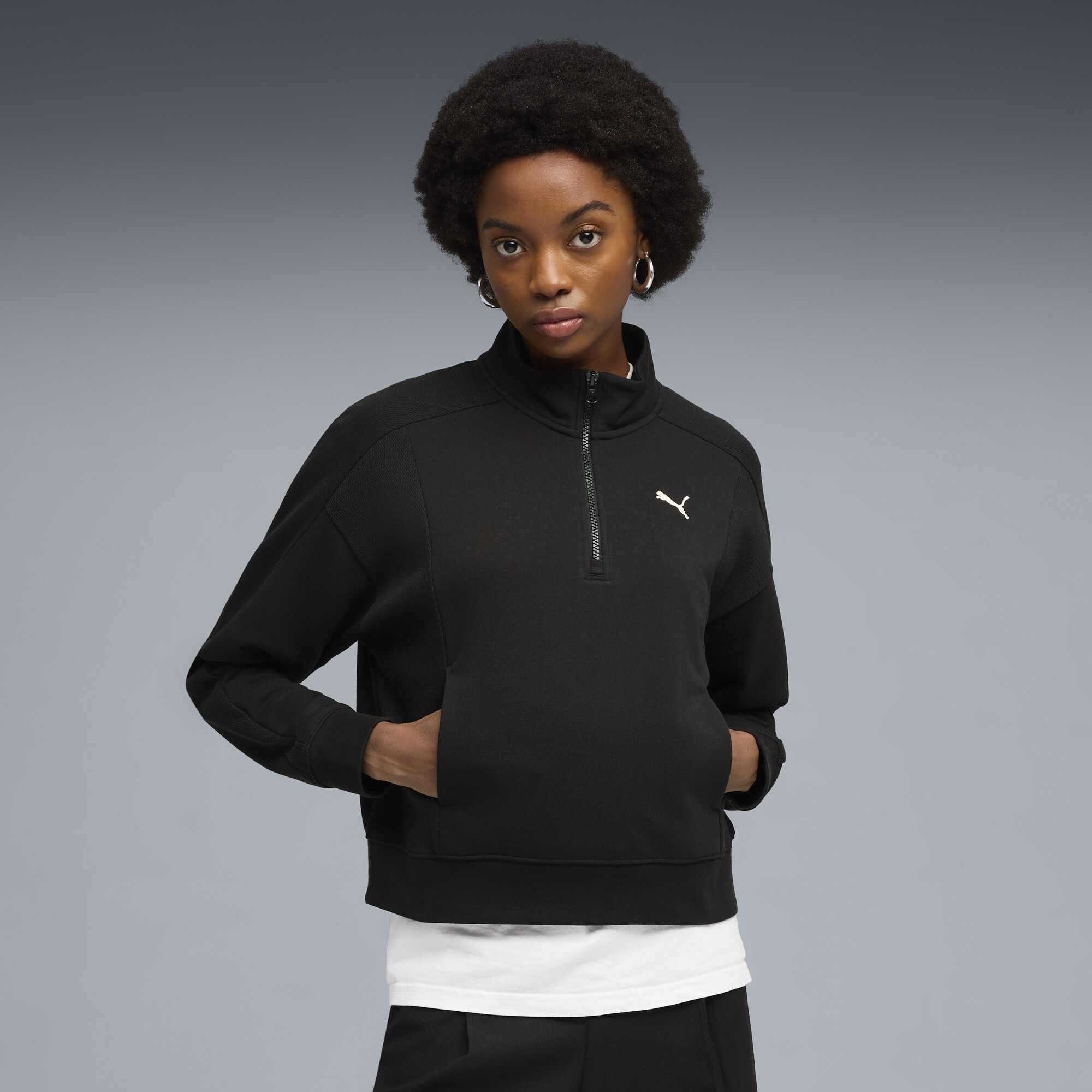 PUMA Class relaxed sweatshirt met halve rits voor Dames, Zwart, Maat XS