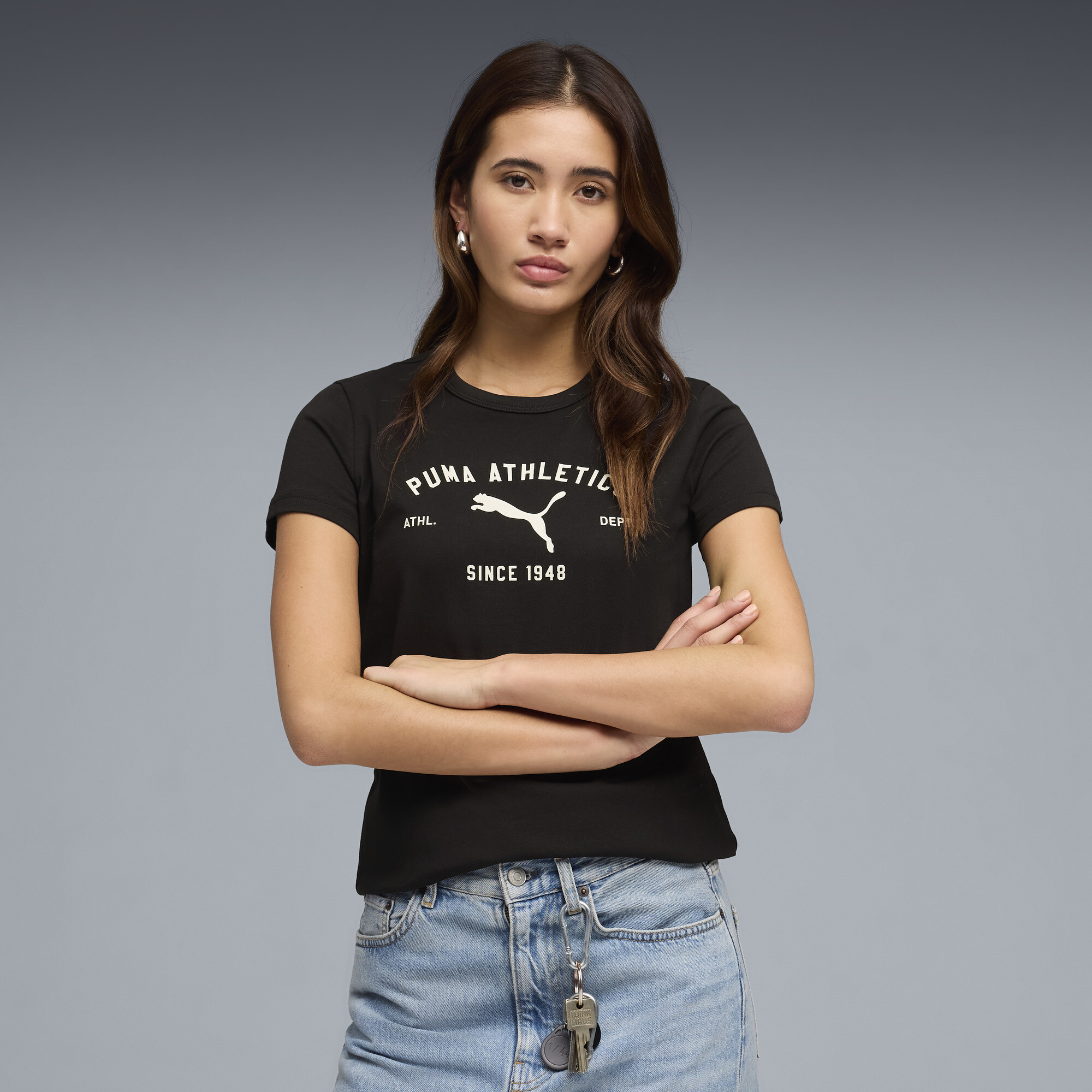 PUMA Class T-shirt met print voor Dames, Zwart, Maat M