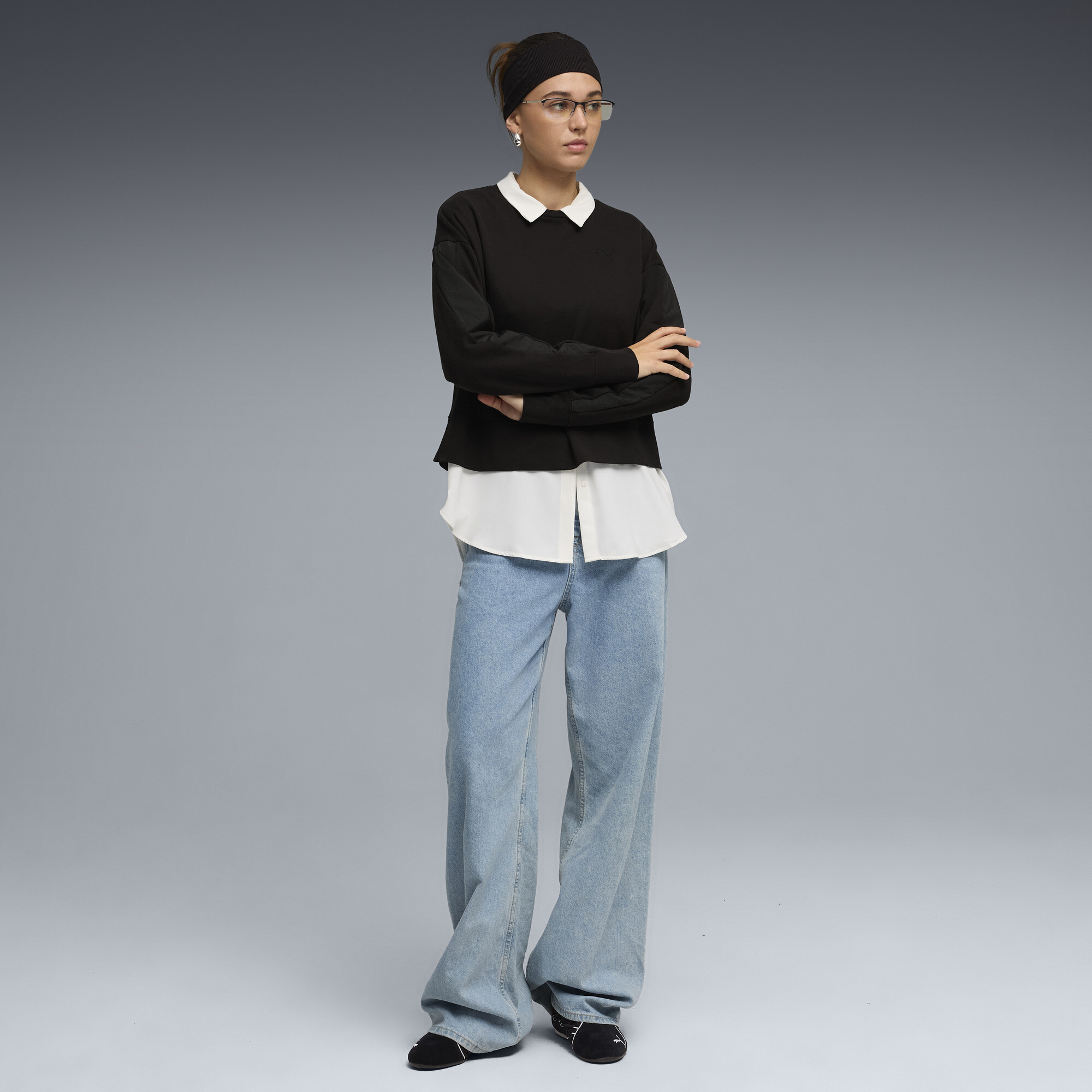 PUMA HER relaxed sweatshirt met ronde hals voor Dames, Zwart, Maat M thumbnail 4