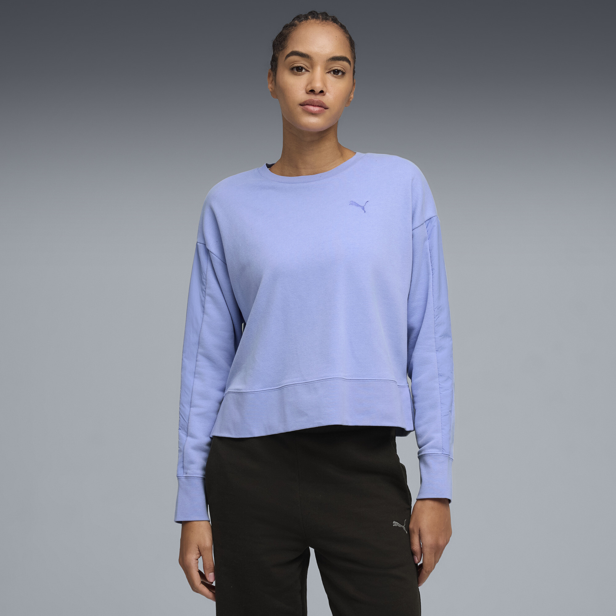 PUMA HER Women's Relaxed Crew Neck Sweatshirt in Purple, Size L