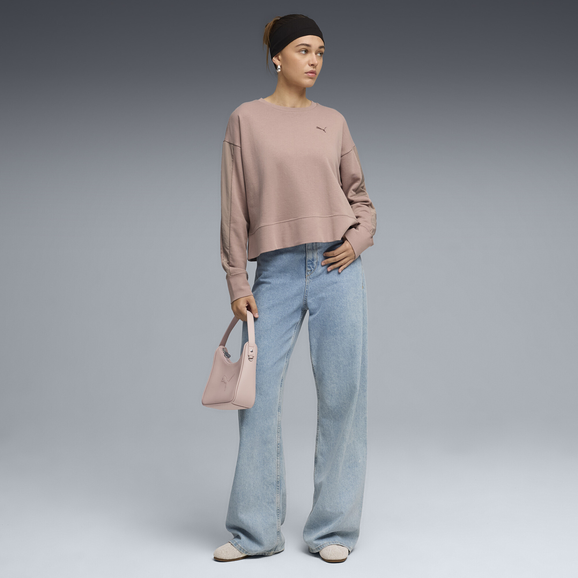 PUMA HER Women's Relaxed Crew Neck Sweatshirt in Beige, Size XS
