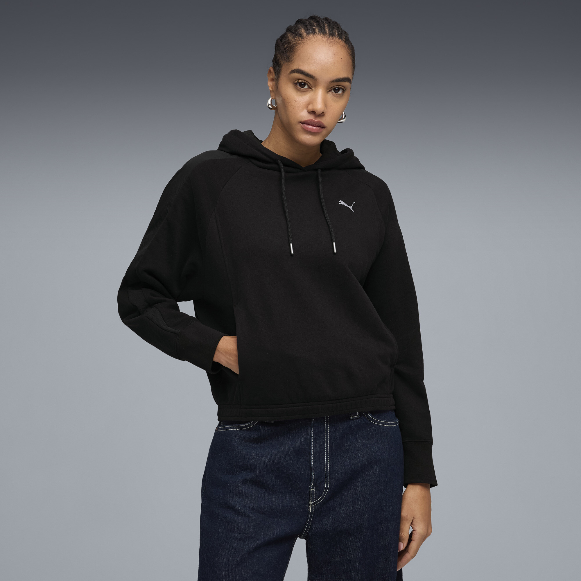 PUMA HER Women's Oversized Hoodie in Black, Size S