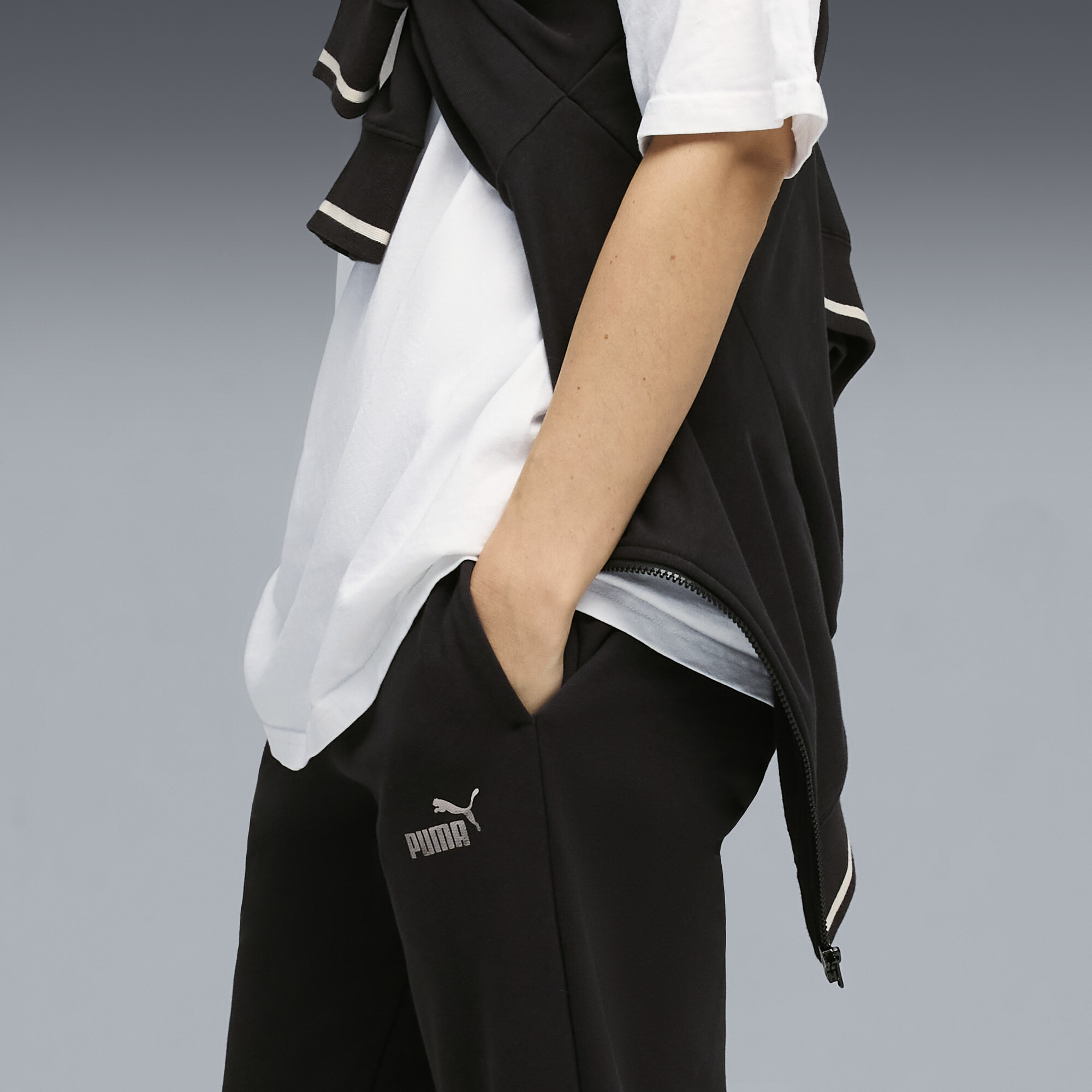 PUMA Metallic-trainingspak met volledige rits voor Dames, Zwart, Maat S thumbnail 4