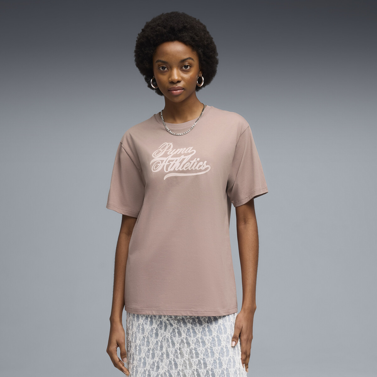 Graphic Relaxed Varsity T-Shirt Women in Sandstone by PUMA, XS