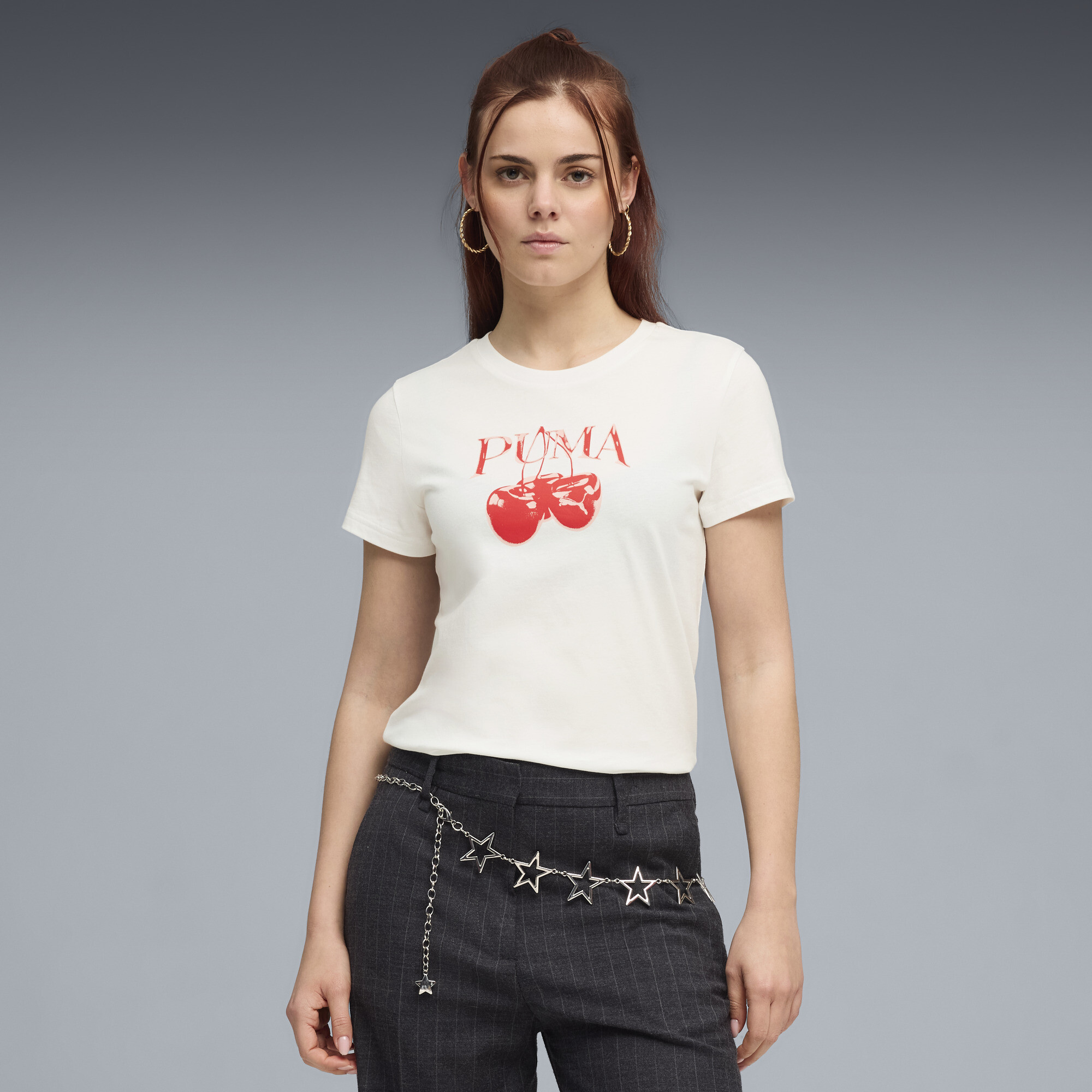 PUMA Graphics Pack Women's Cherry Graphic T-Shirt in White, Size S