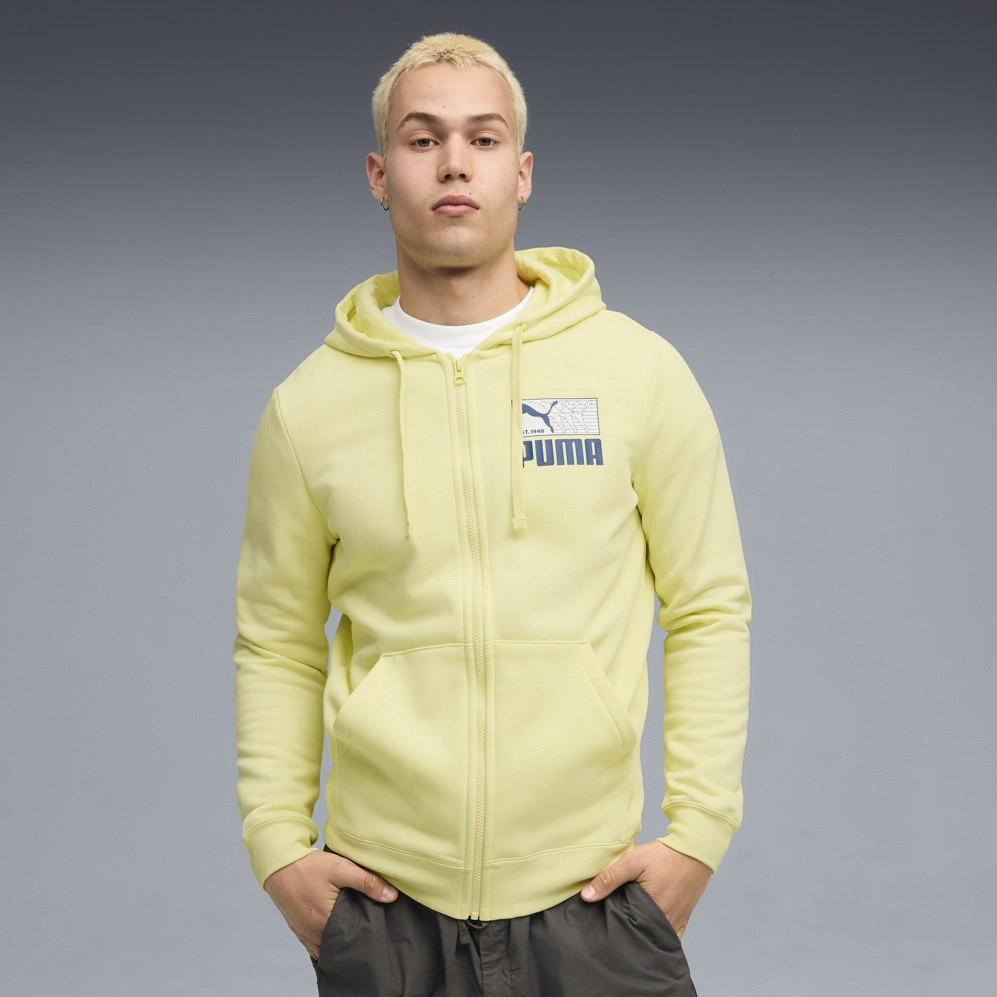 PUMA House of Graphics Men's Zip-Up Fleece Hoodie in Yellow, Size S