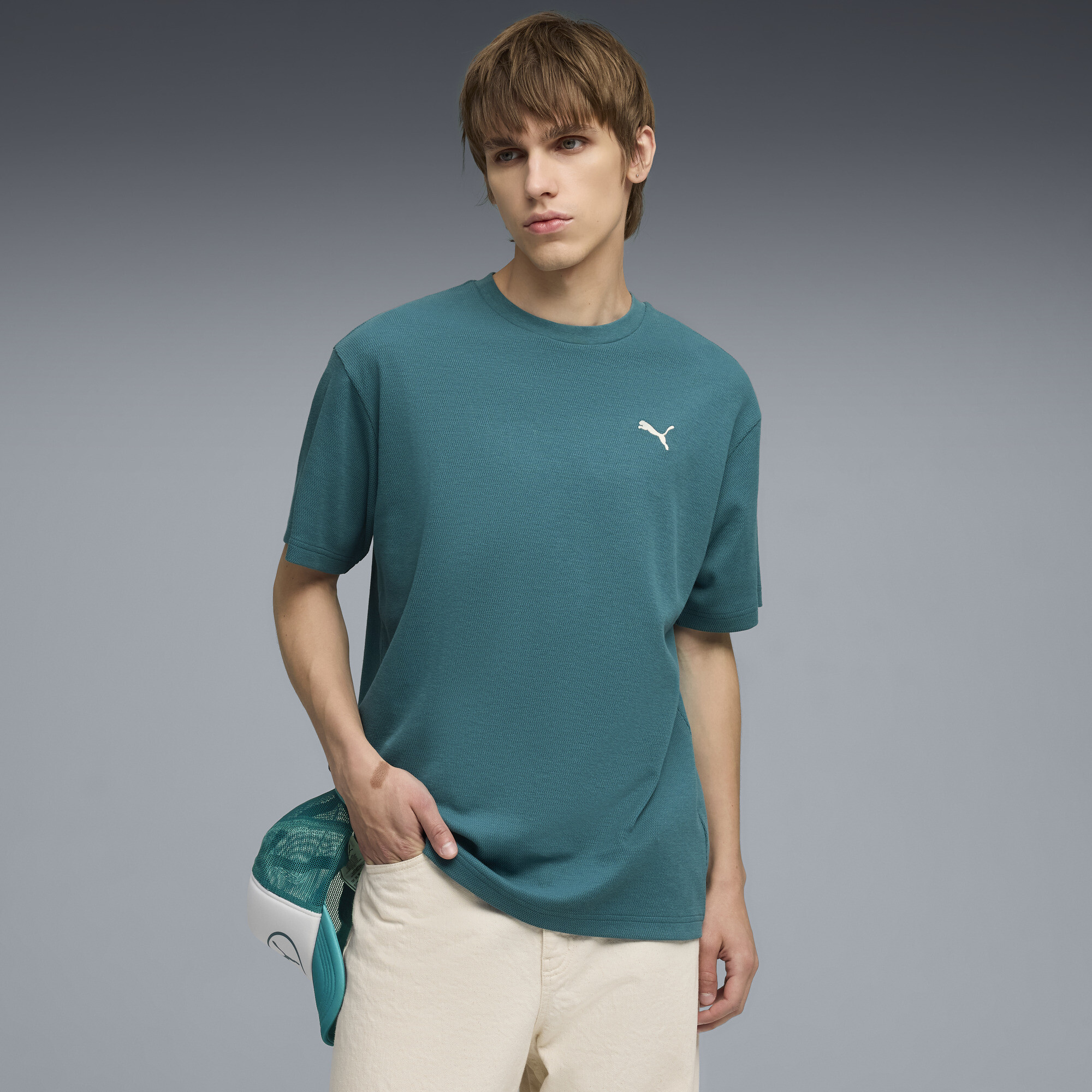 PUMA Elevated Essentials Men's Relaxed T-Shirt in Green, Size XL