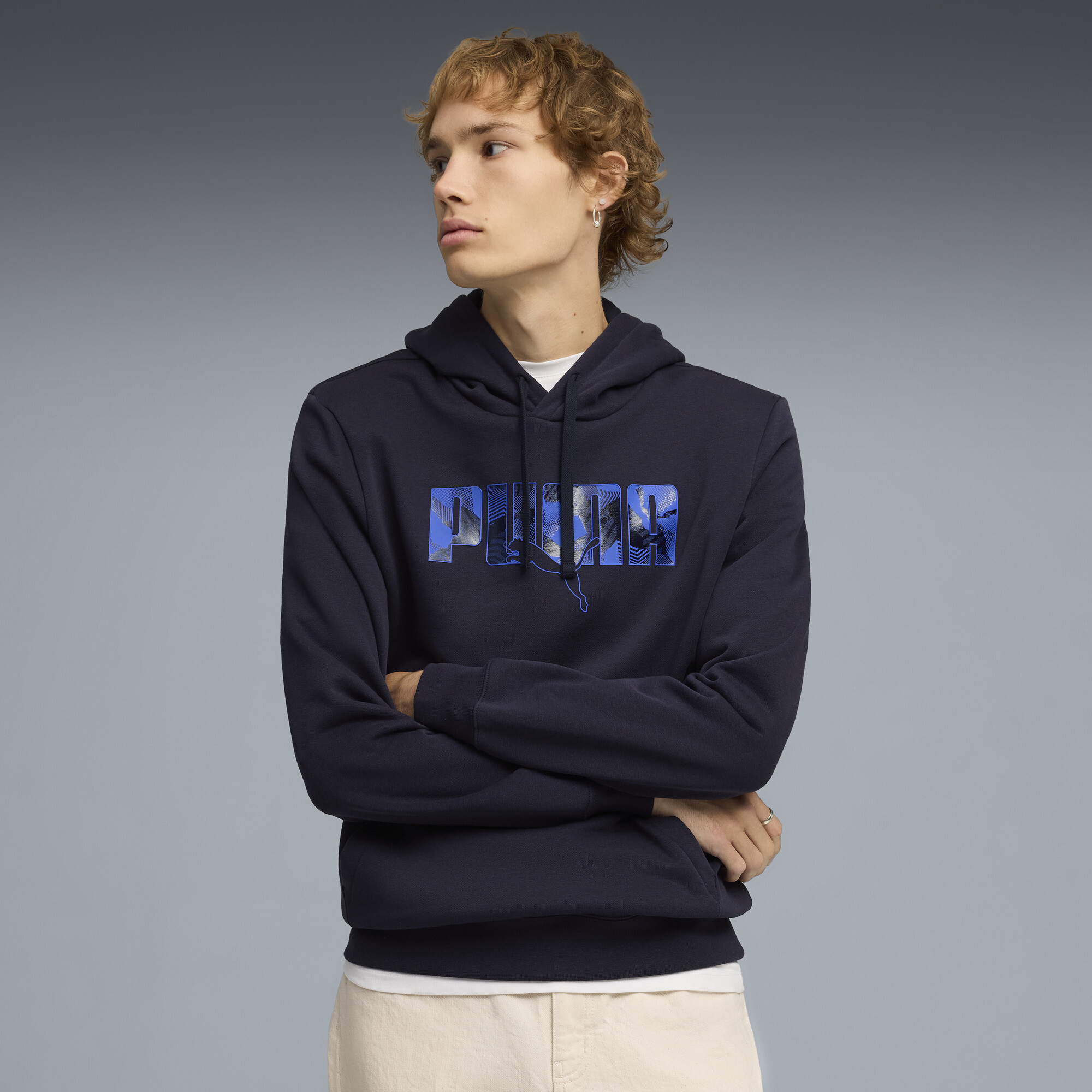PUMA Essentials Logo Lab Men's Fleece Hoodie in Blue, Size L
