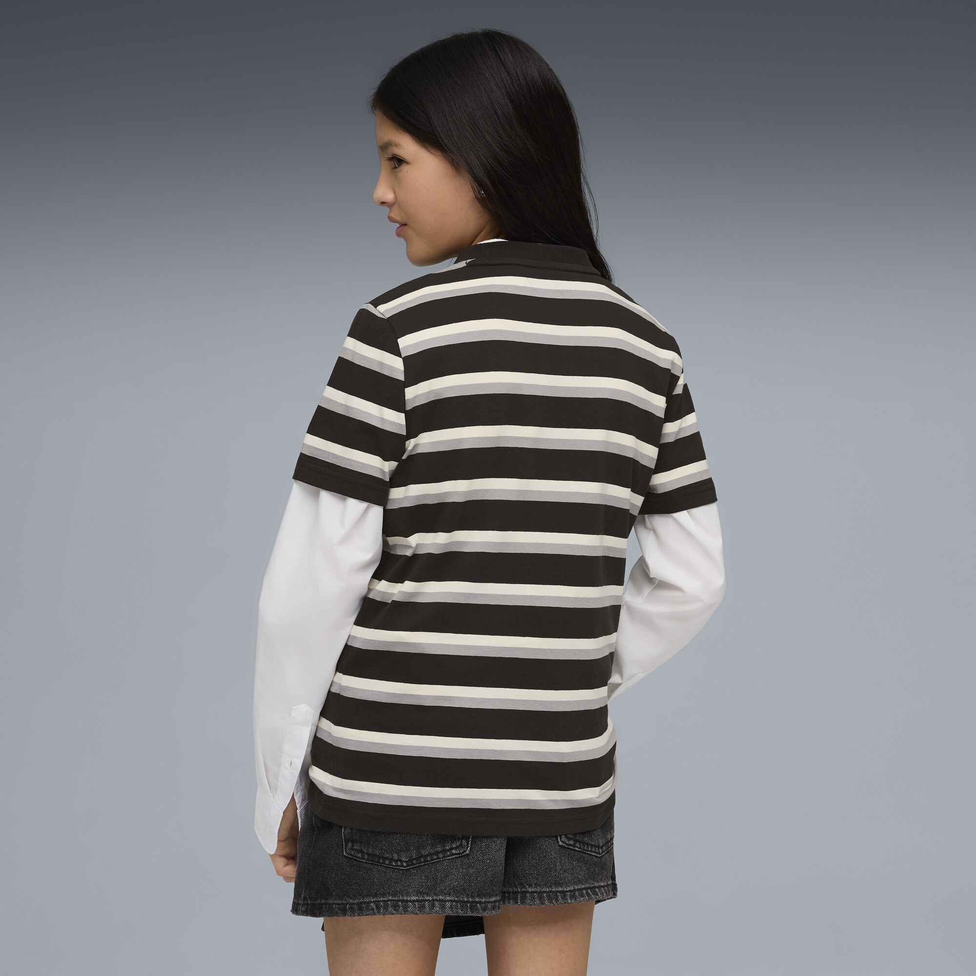 PUMA Essentials gestreept T-shirt, Zwart, Maat 9-10Y thumbnail 4