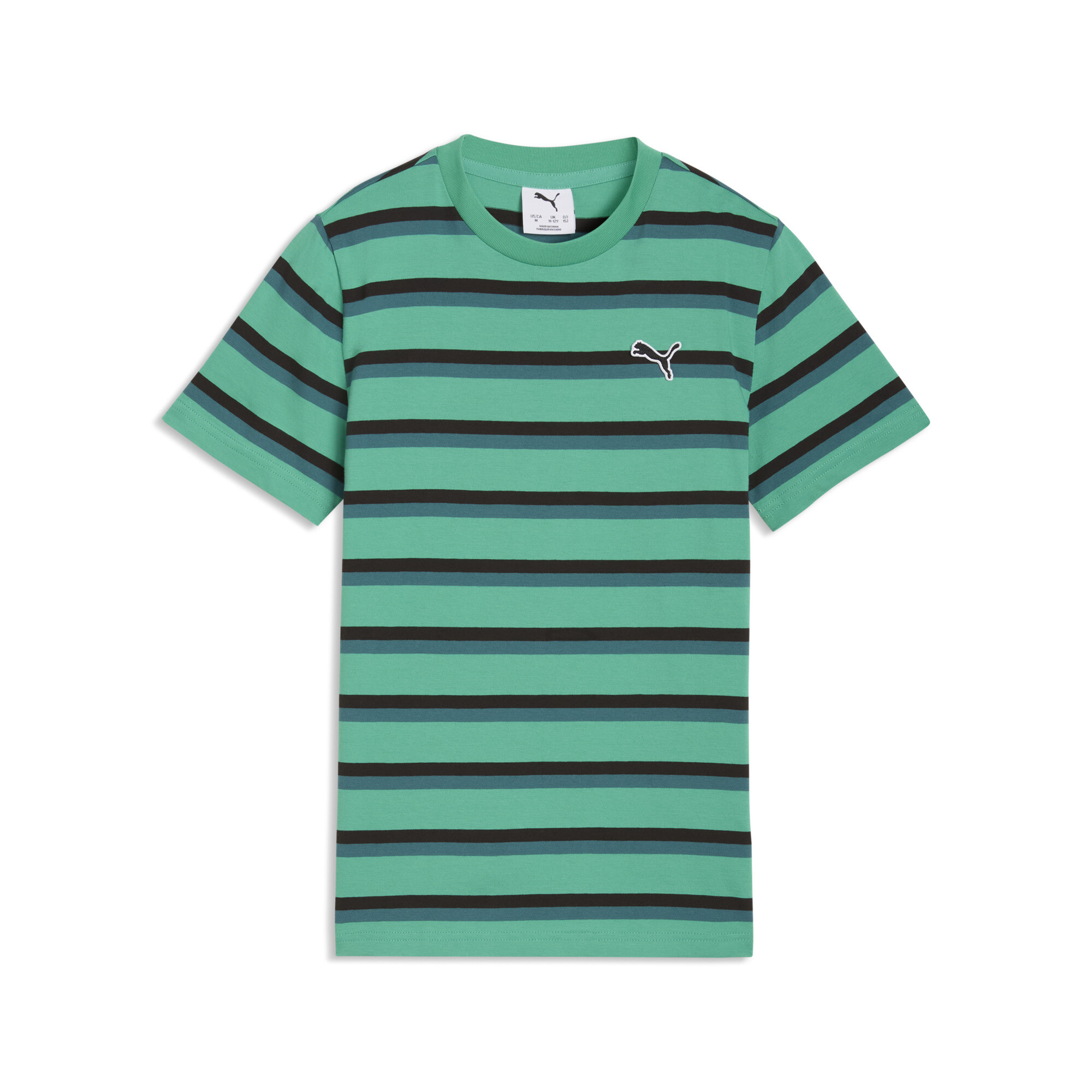 PUMA Essentials gestreept T-shirt, Groen, Maat 11-12Y thumbnail 3