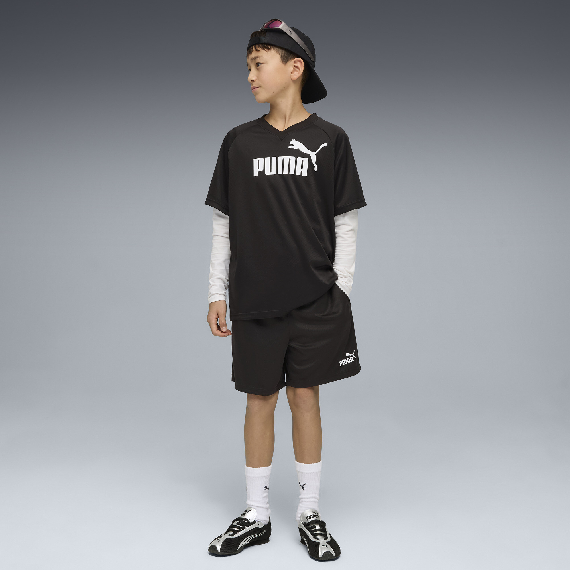 PUMA Essentials relaxed short van mesh, Zwart, Maat 7-8Y thumbnail 3