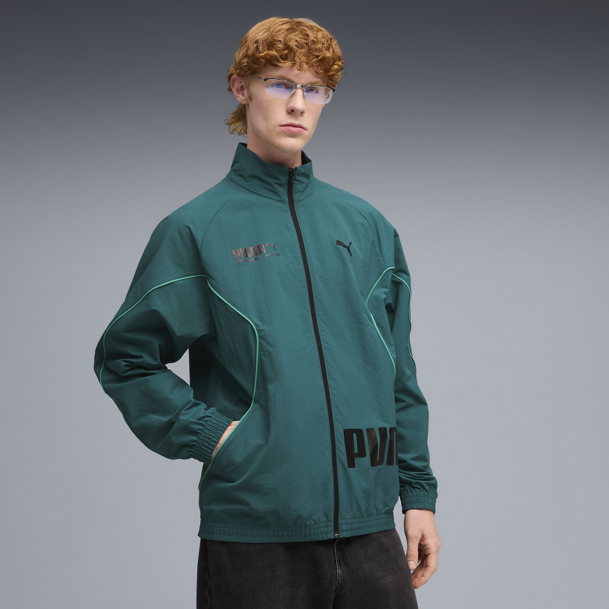 PUMA Sport Woven Relaxed Track Jacket Men | green | PUMA South Africa