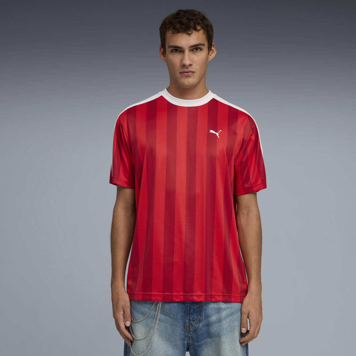 Essentials T7 Relaxed Football Jersey Men in For All Time Red by PUMA, Small