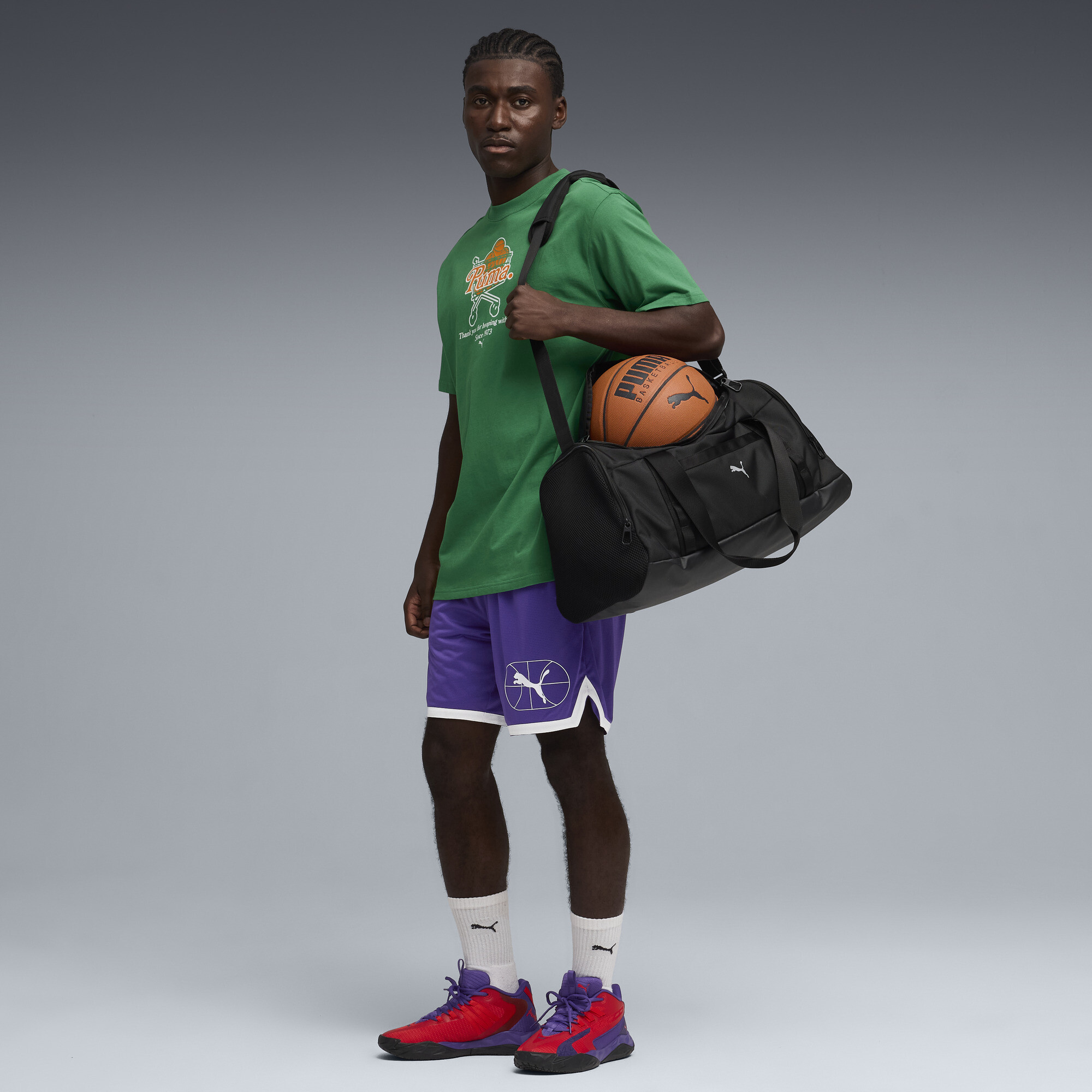 PUMA Junior Varsity I relaxed basketbal-T-shirt voor Heren, Groen, Maat M thumbnail 2