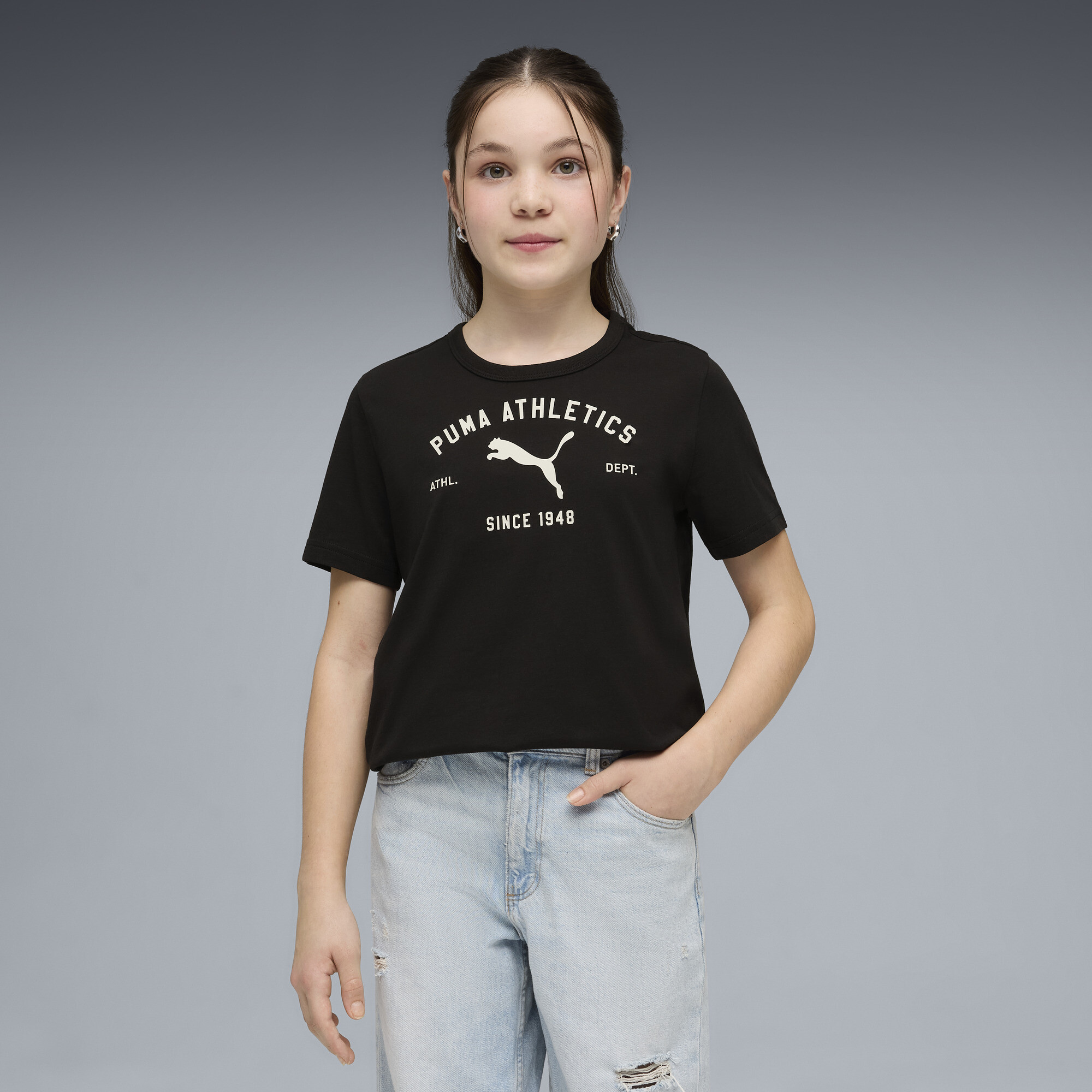 PUMA Class T-shirt met print voor Dames, Zwart, Maat 13-14Y