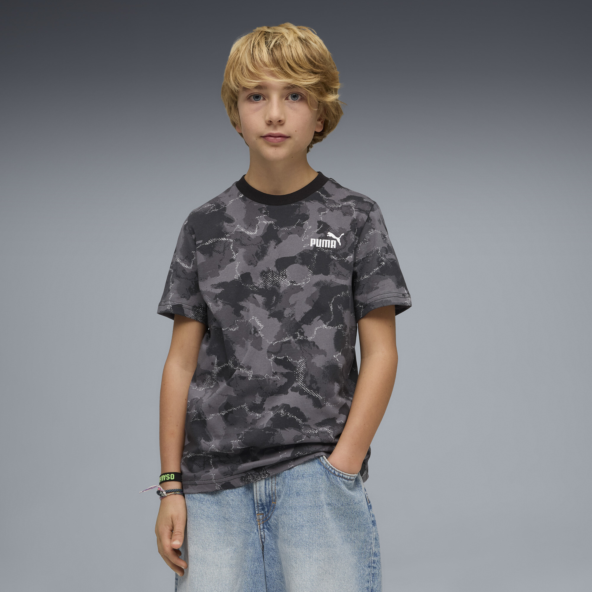 PUMA Essentials Camo bedrukt T-shirt voor Heren, Zwart, Maat 7-8Y thumbnail 4