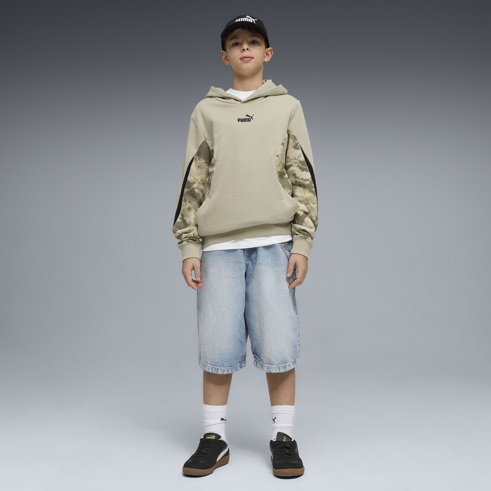 PUMA Essentials camouflagehoodie voor Heren, Beige/Grijs, Maat 9-10Y thumbnail 2